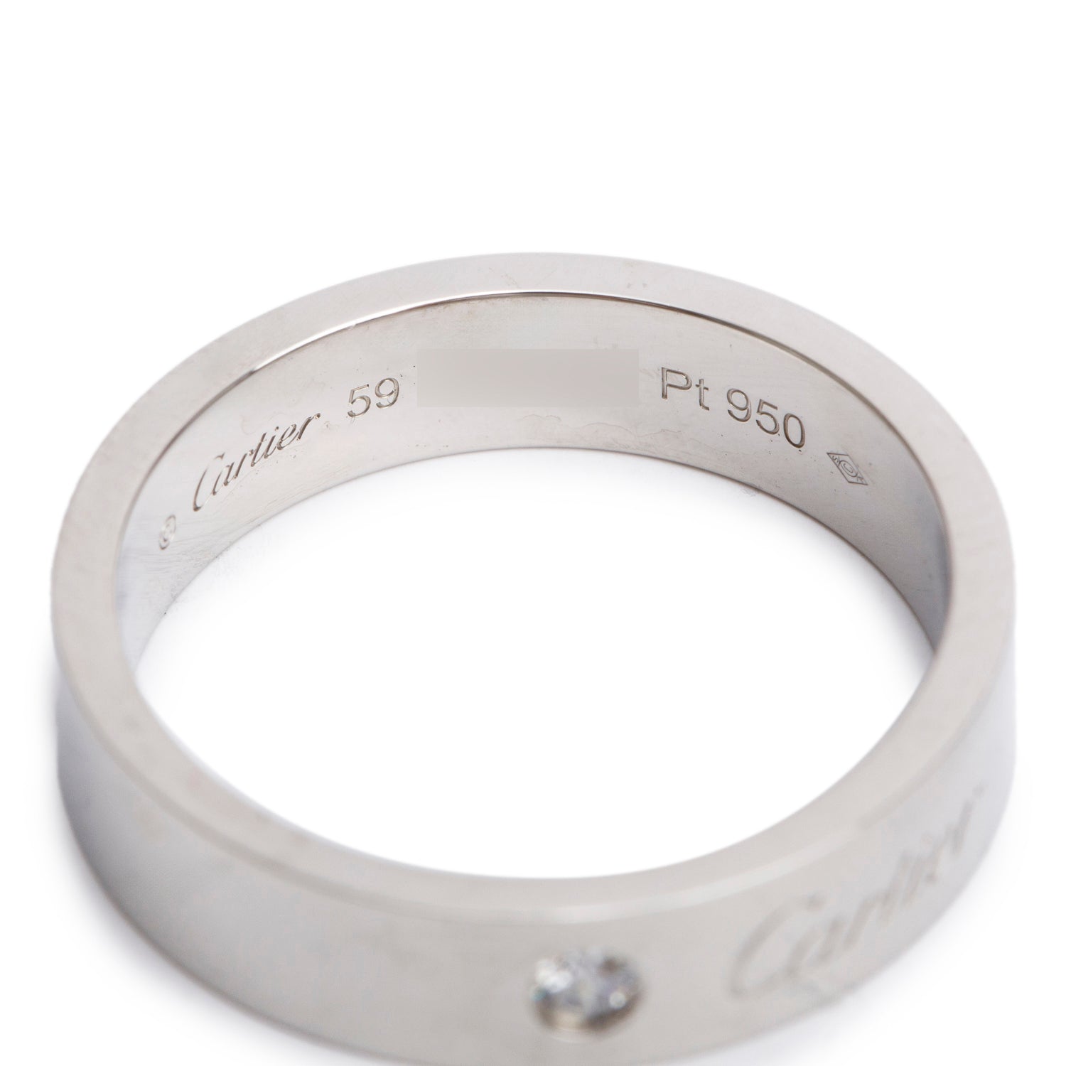Cartier 2024 Platinum C de Cartier 1 Diamond 5 MM Wedding Band Ring, Size 59 9 w/ Box & Certificate