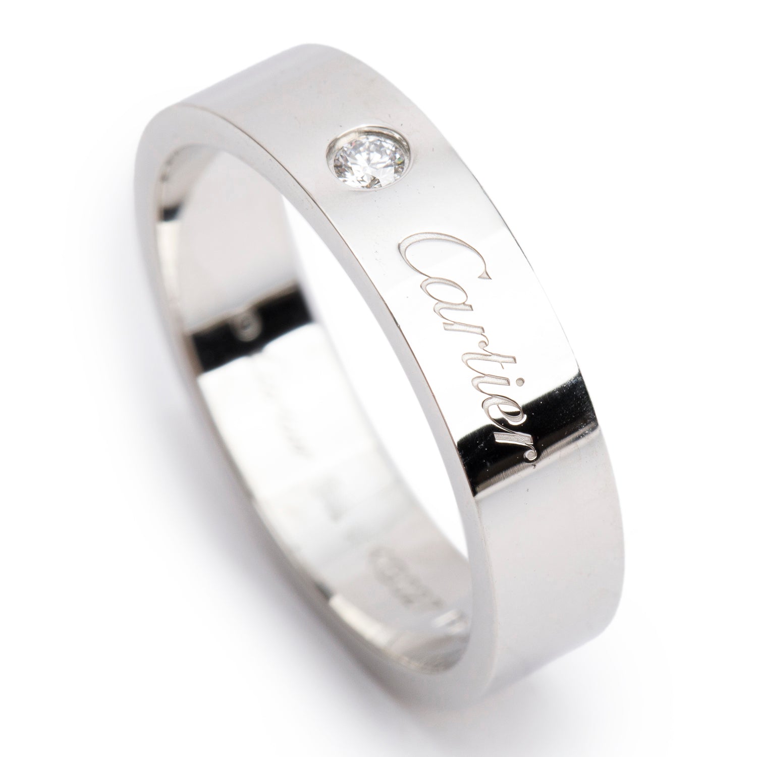 Cartier 2024 Platinum C de Cartier 1 Diamond 5 MM Wedding Band Ring, Size 59 9 w/ Box & Certificate