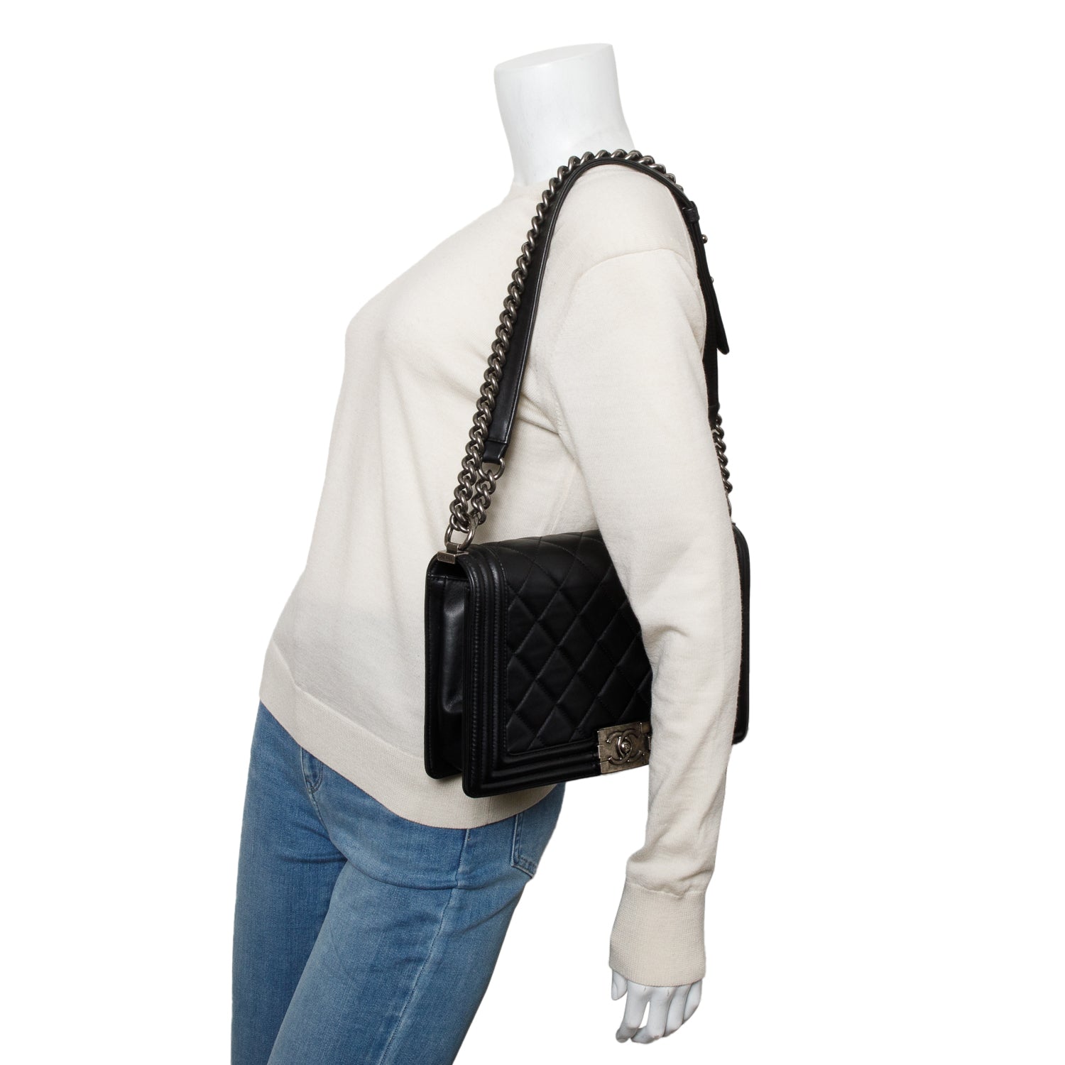 Chanel Black Quilted Lambskin Leather Large Boy Bag w/ Receipt & Authenticity Card