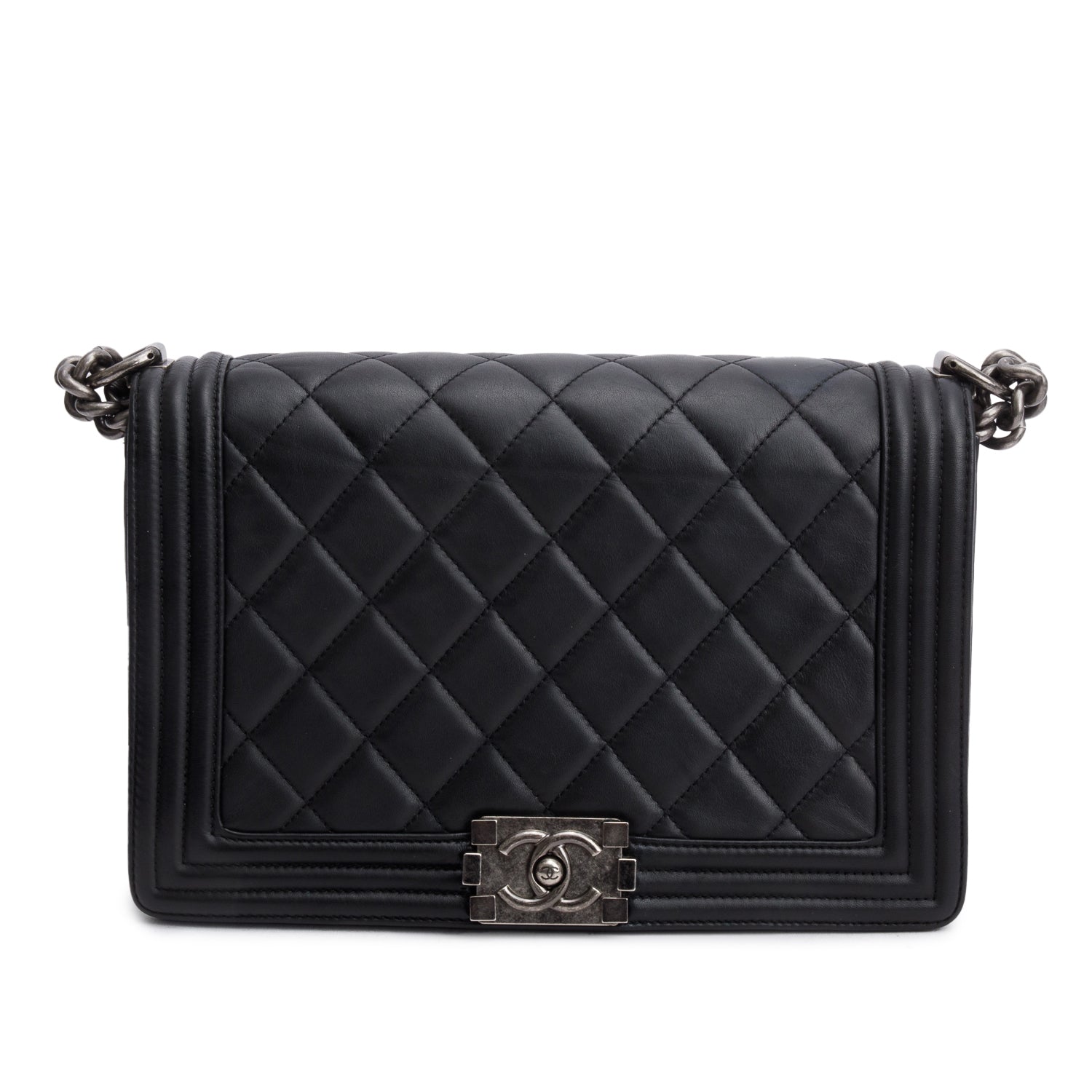 Chanel Black Quilted Lambskin Leather Large Boy Bag w/ Receipt & Authenticity Card