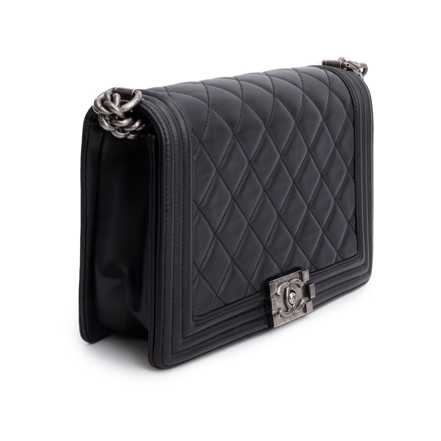 Chanel Black Quilted Lambskin Leather Large Boy Bag w/ Receipt & Authenticity Card