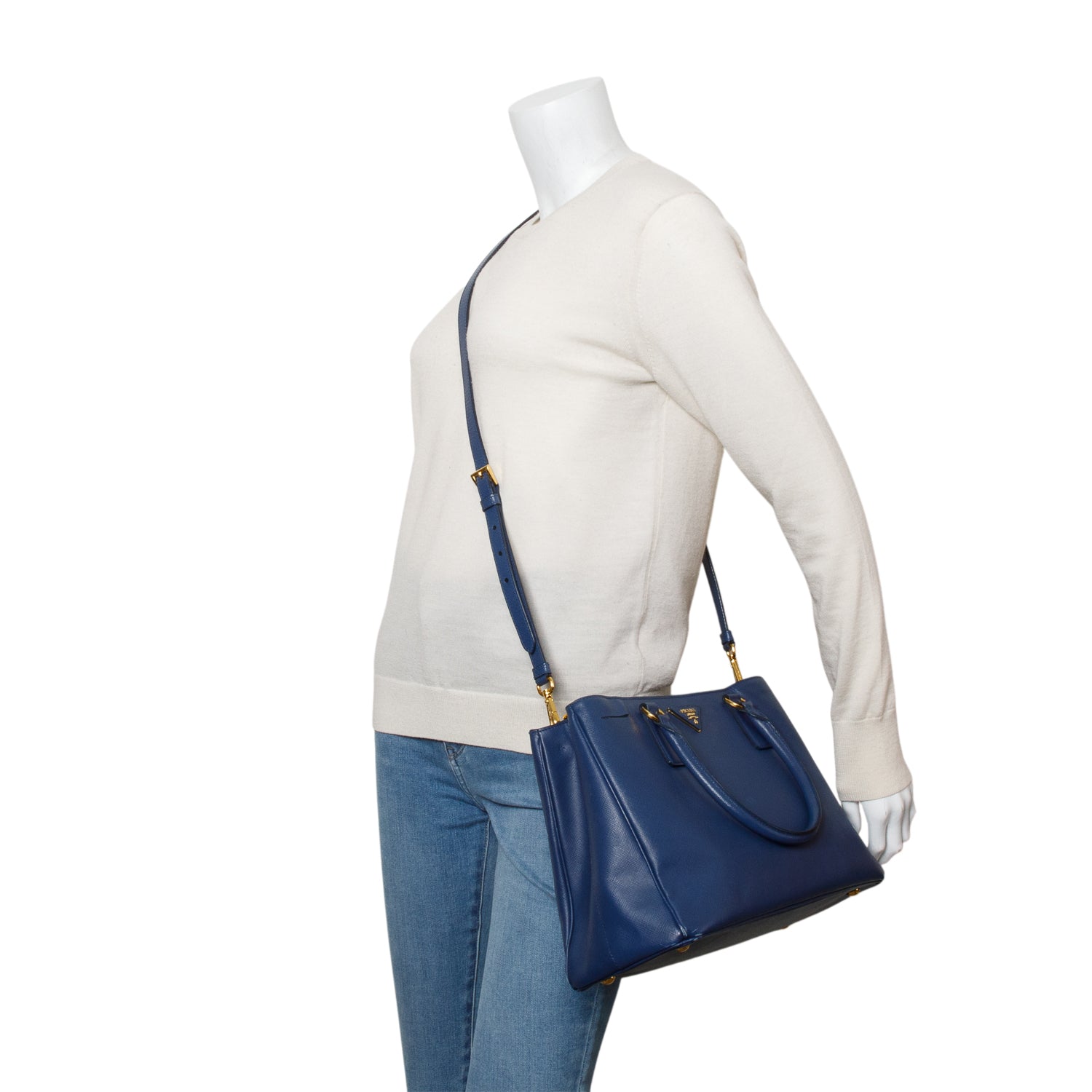 Prada Blue Saffiano Lux Medium Galleria Tote w/ Strap