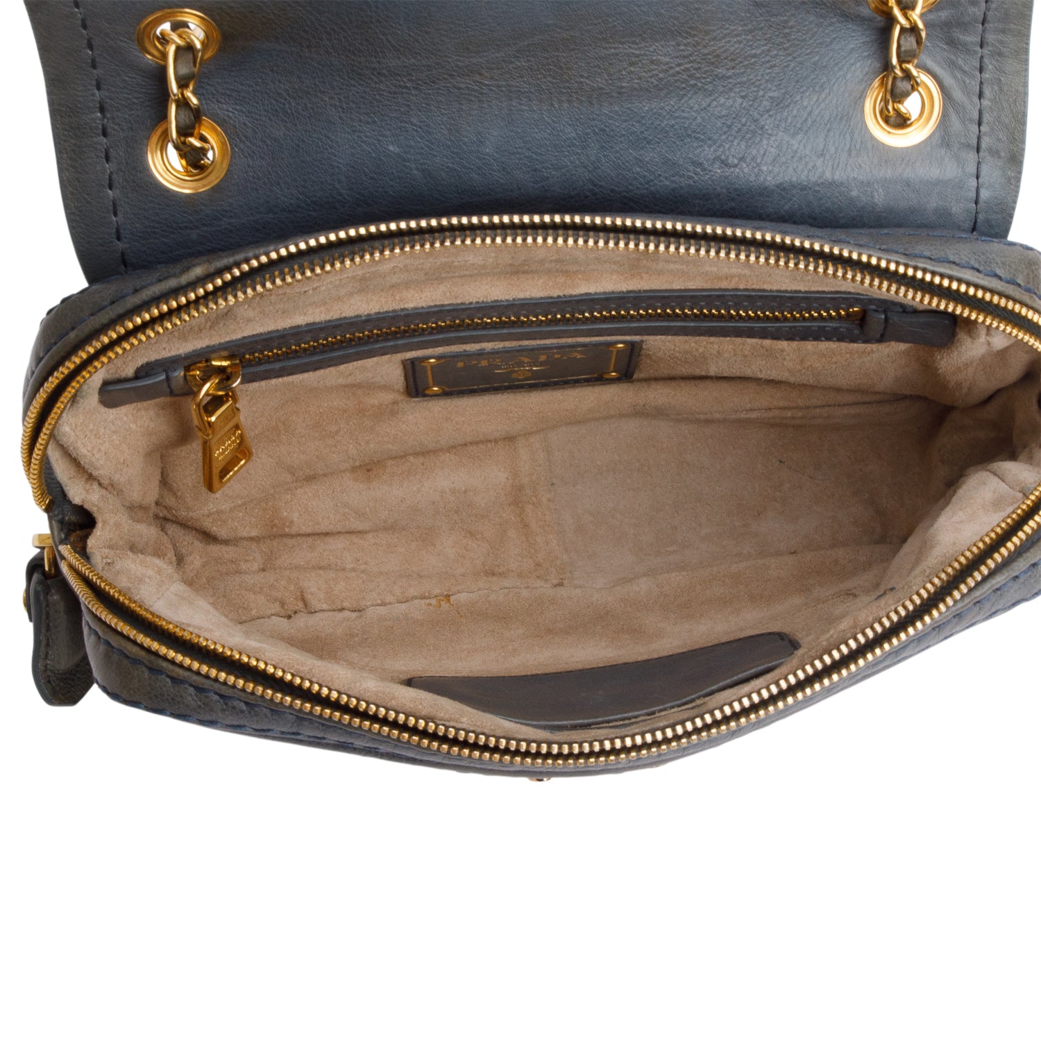 Prada Green Glace Calf Pushlock Chain Shoulder Bag