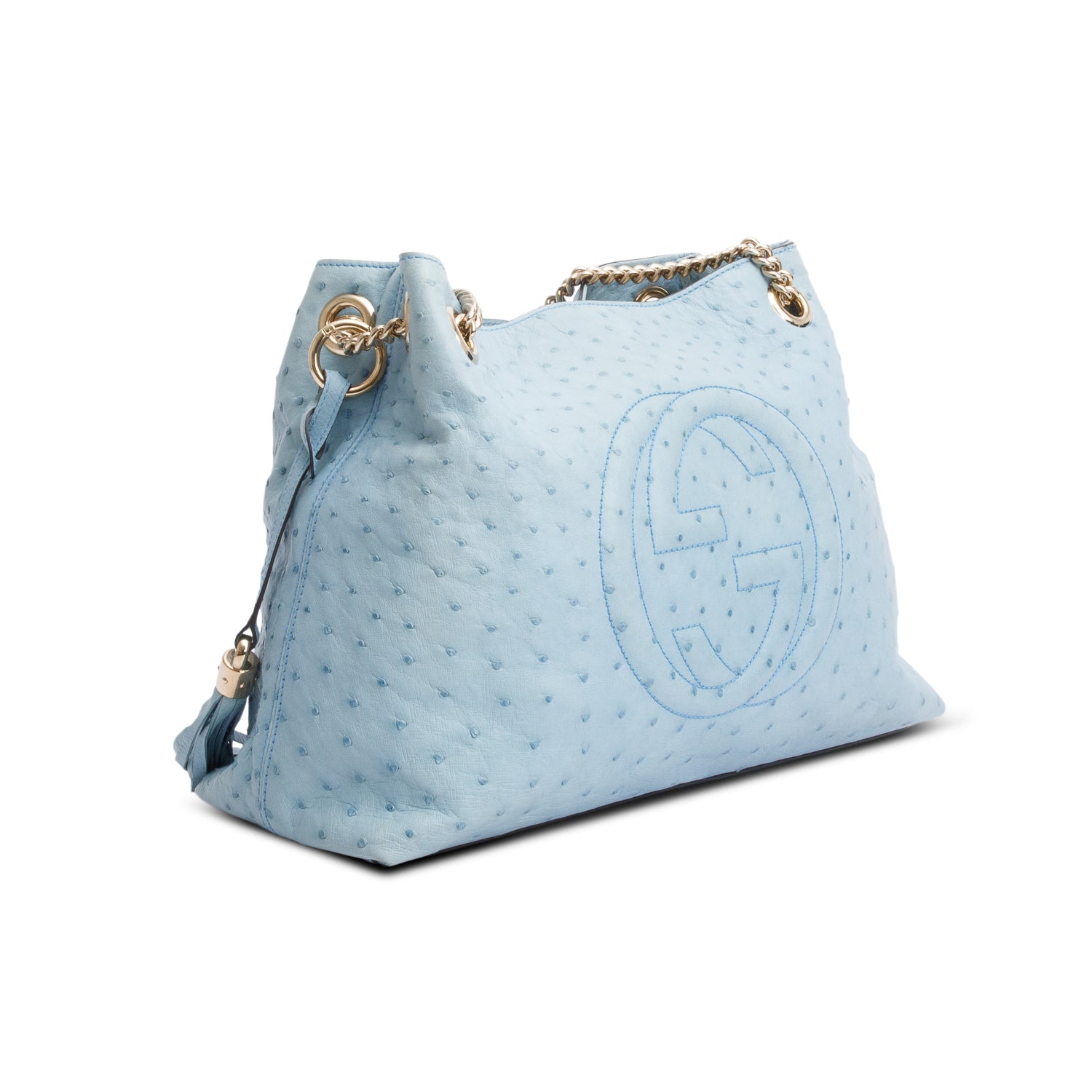 Gucci Blue Ostrich Medium Soho Chain Shoulder Bag