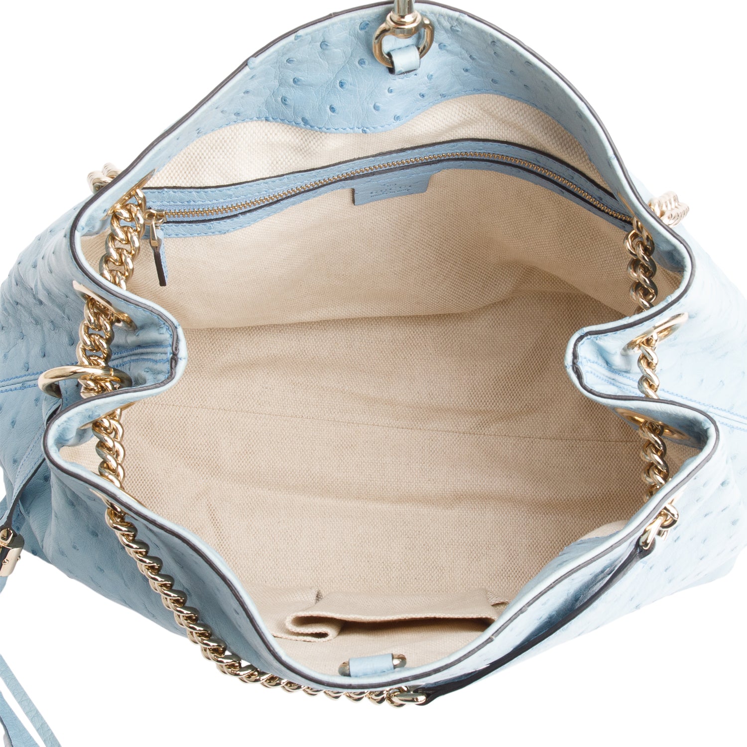 Gucci Blue Ostrich Medium Soho Chain Shoulder Bag