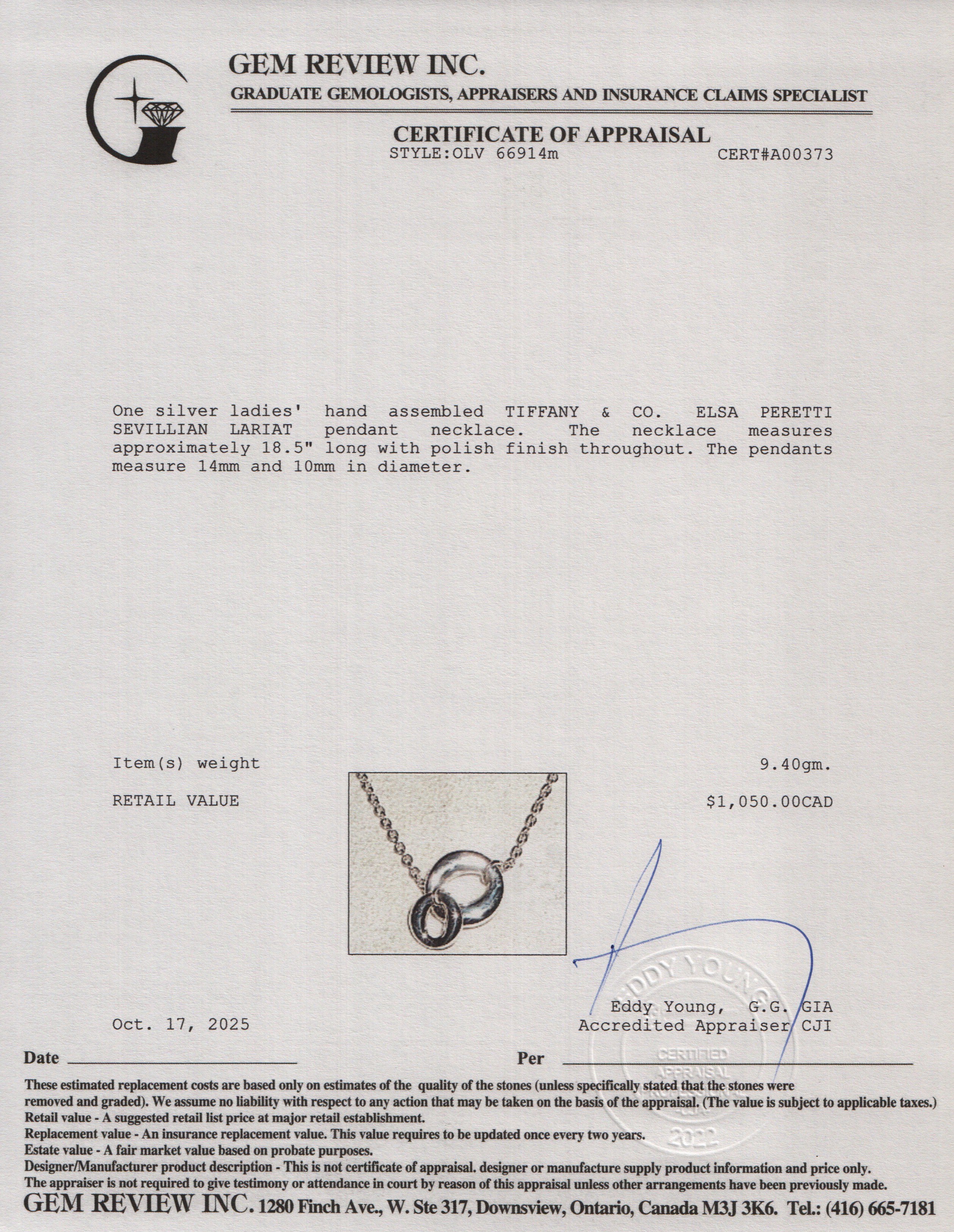 Tiffany & Co. Elsa Peretti Sterling Silver Sevillana Lariat Necklace