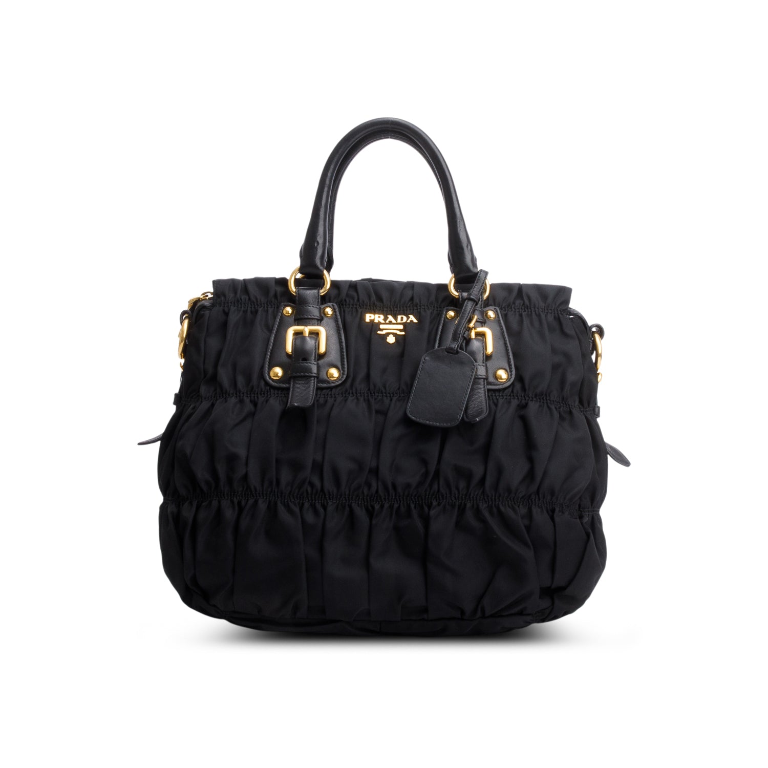 Prada Black Leather-Trimmed Tessuto Gaufre Tote w/ Strap