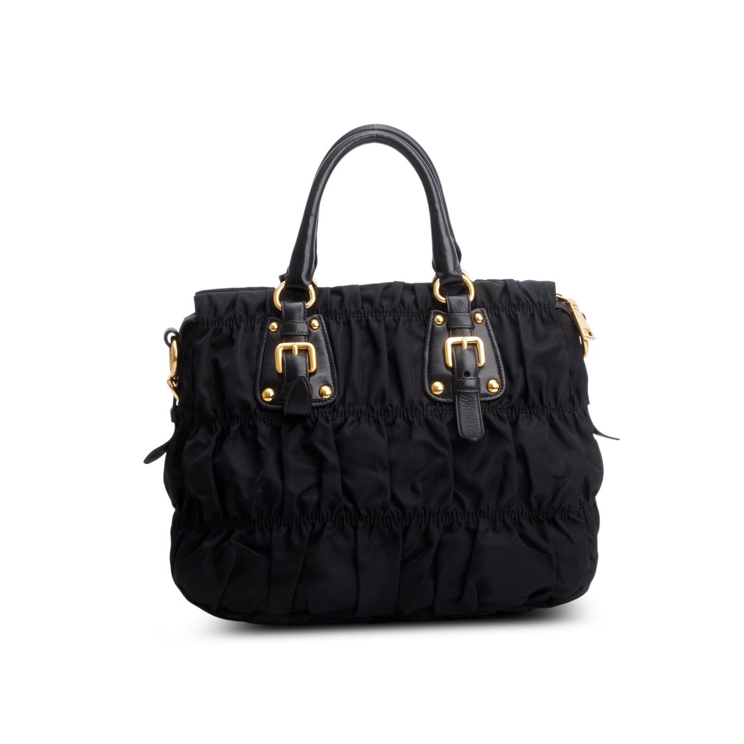 Prada Black Leather-Trimmed Tessuto Gaufre Tote w/ Strap