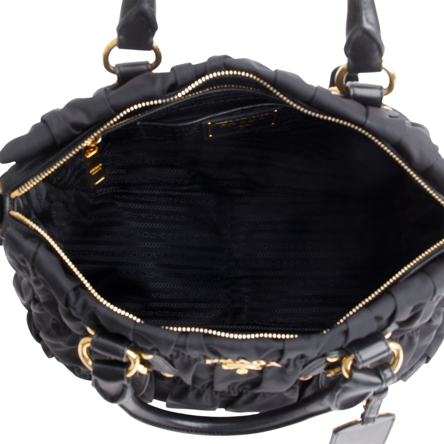 Prada Black Leather-Trimmed Tessuto Gaufre Tote w/ Strap