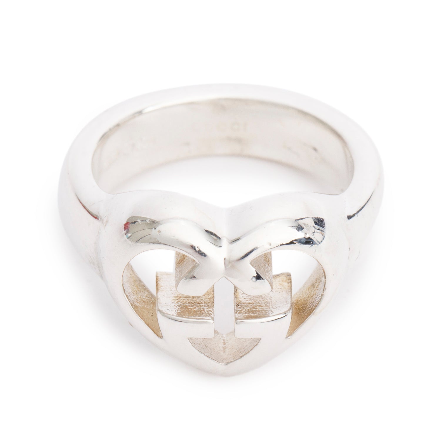 Gucci Sterling Silver Love Britt Interlocking G Heart Ring, Size 14 6.75