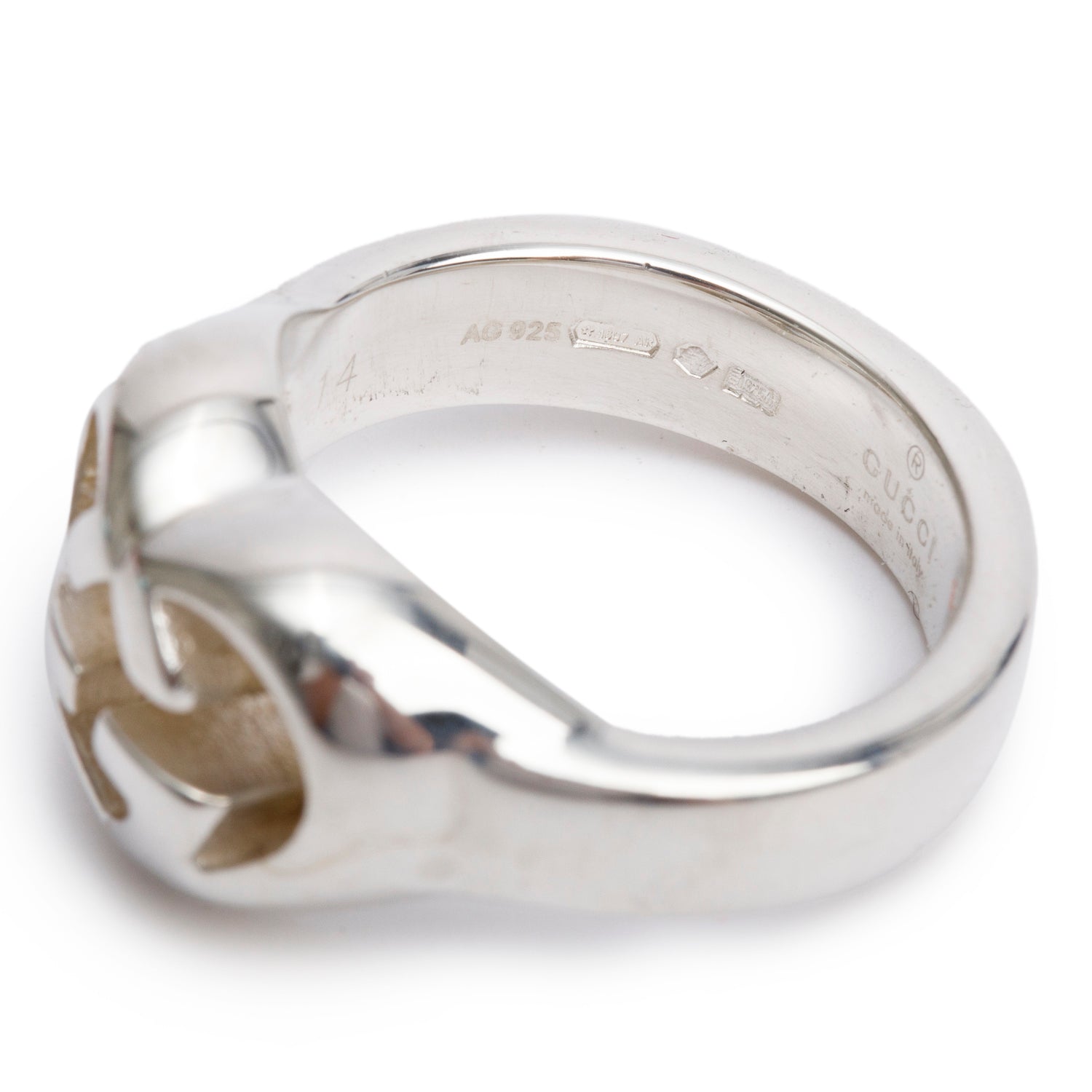 Gucci Sterling Silver Love Britt Interlocking G Heart Ring, Size 14 6.75