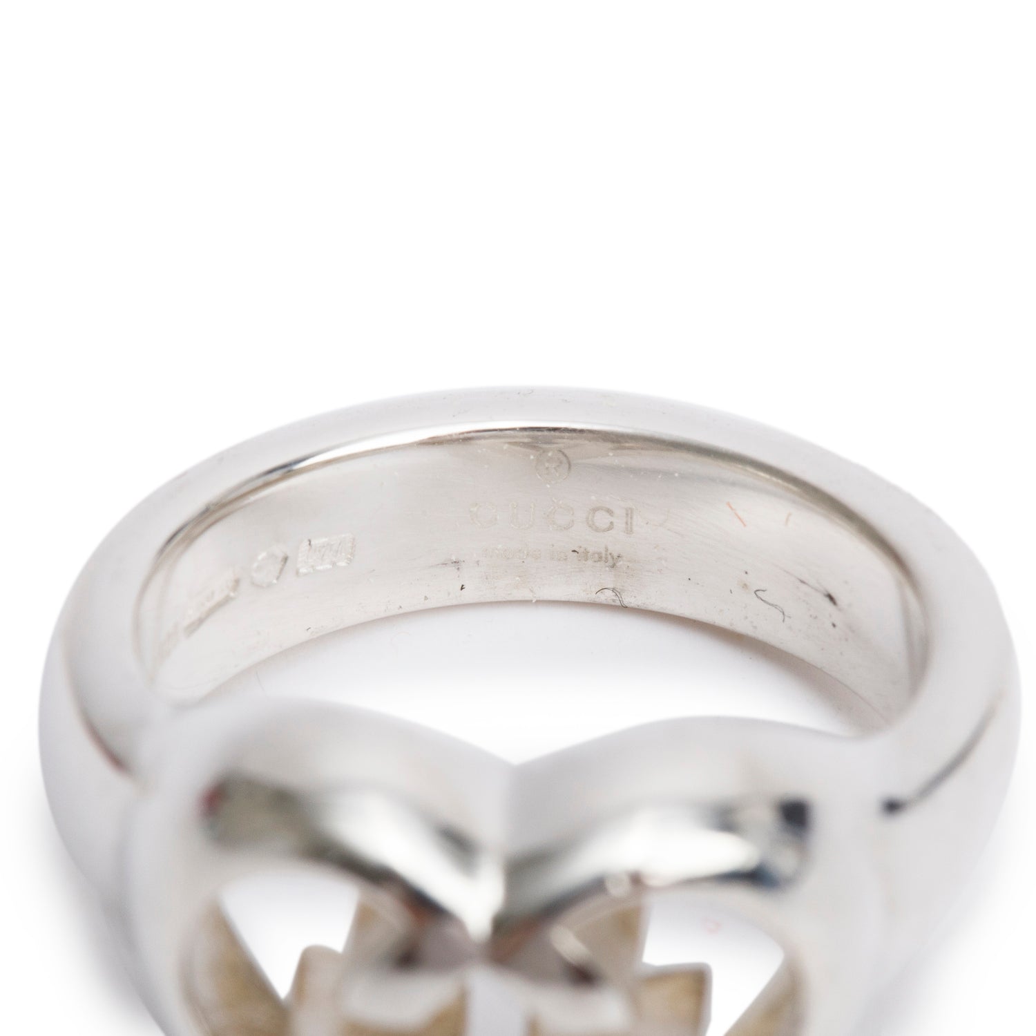 Gucci Sterling Silver Love Britt Interlocking G Heart Ring, Size 14 6.75