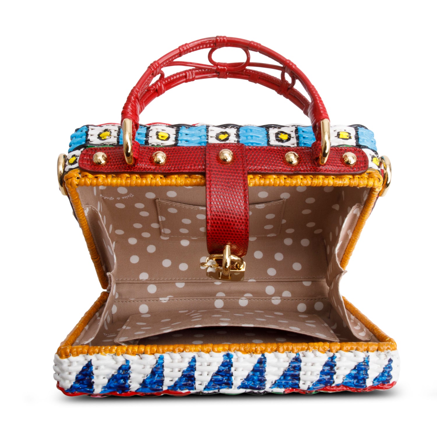 Dolce & Gabbana Multicolor Painted Wicker Box Bag w/ Box, Strap & Authenticity Card