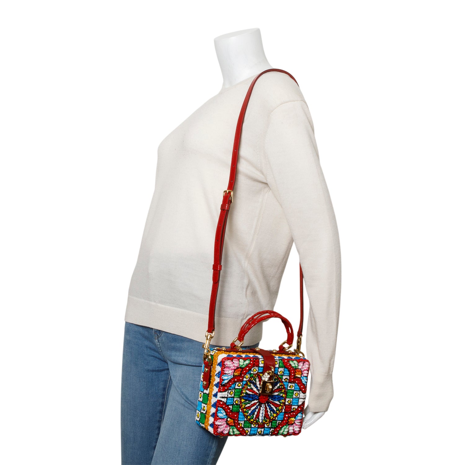 Dolce & Gabbana Multicolor Painted Wicker Box Bag w/ Box, Strap & Authenticity Card