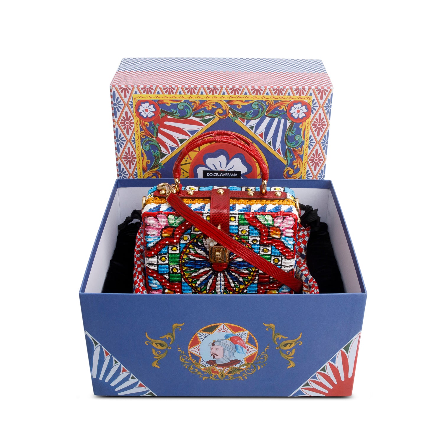 Dolce & Gabbana Multicolor Painted Wicker Box Bag w/ Box, Strap & Authenticity Card