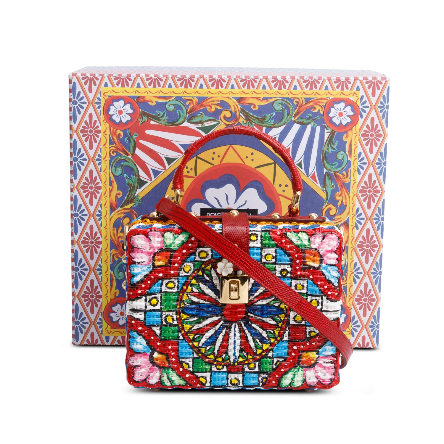 Dolce & Gabbana Multicolor Painted Wicker Box Bag w/ Box, Strap & Authenticity Card