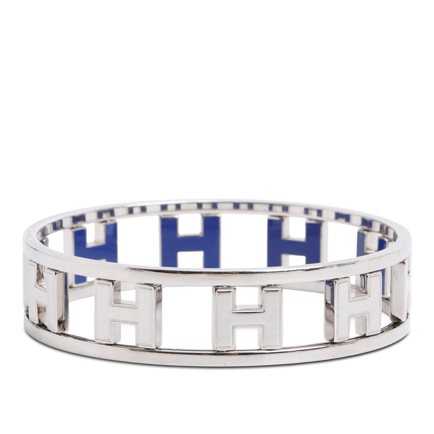 Hermes Palladium-Plated Blue Enamel Rondo Ash H Bangle