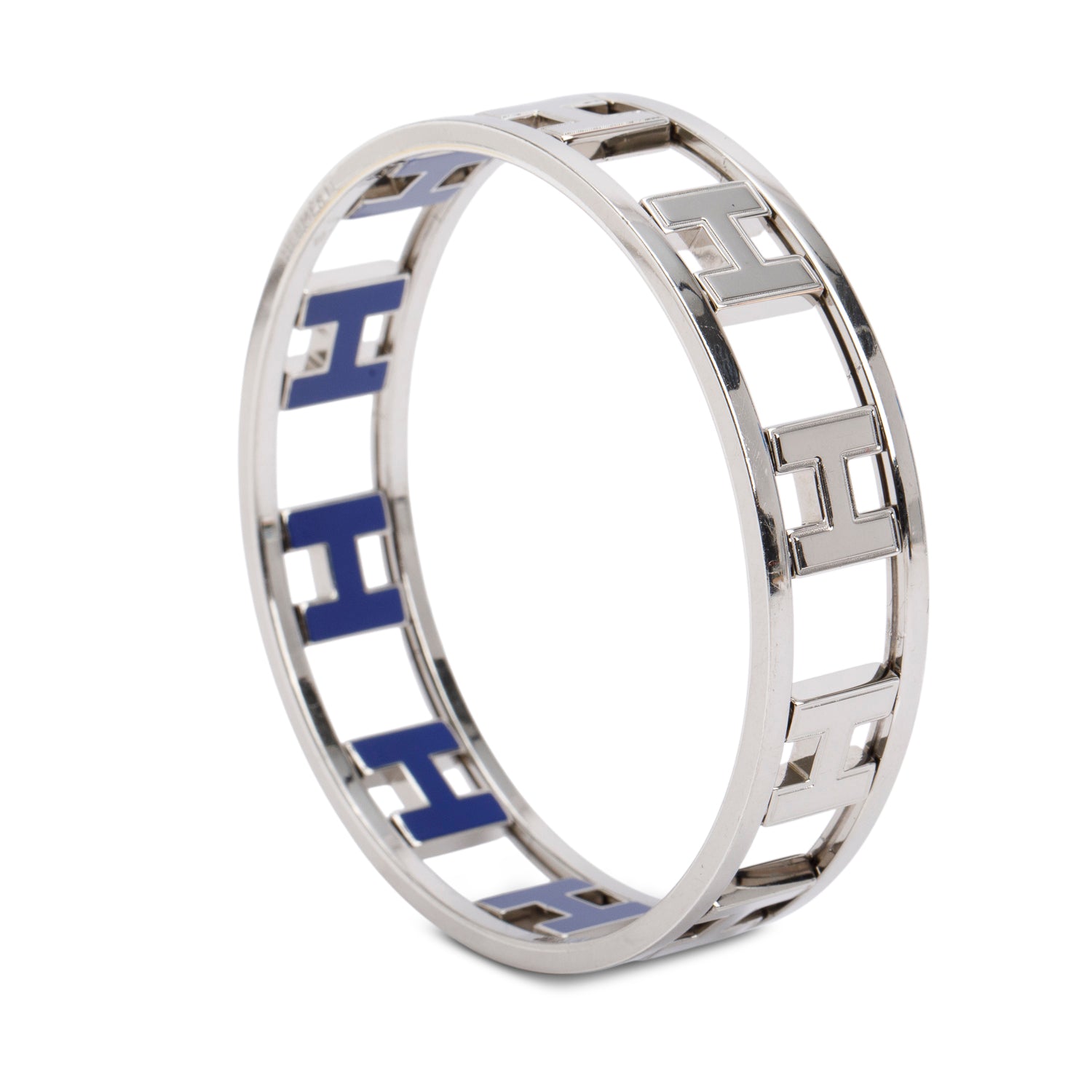 Hermes Palladium-Plated Blue Enamel Rondo Ash H Bangle