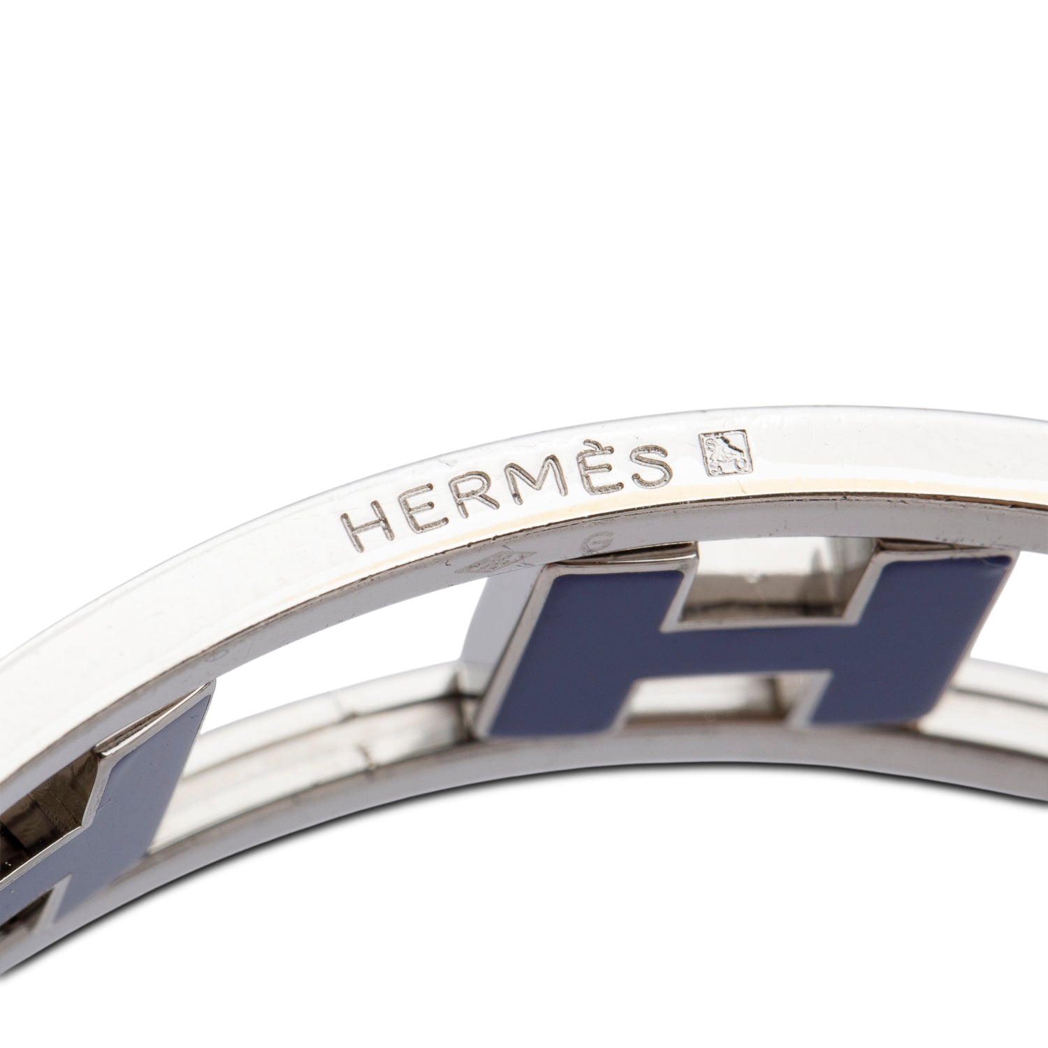 Hermes Palladium-Plated Blue Enamel Rondo Ash H Bangle