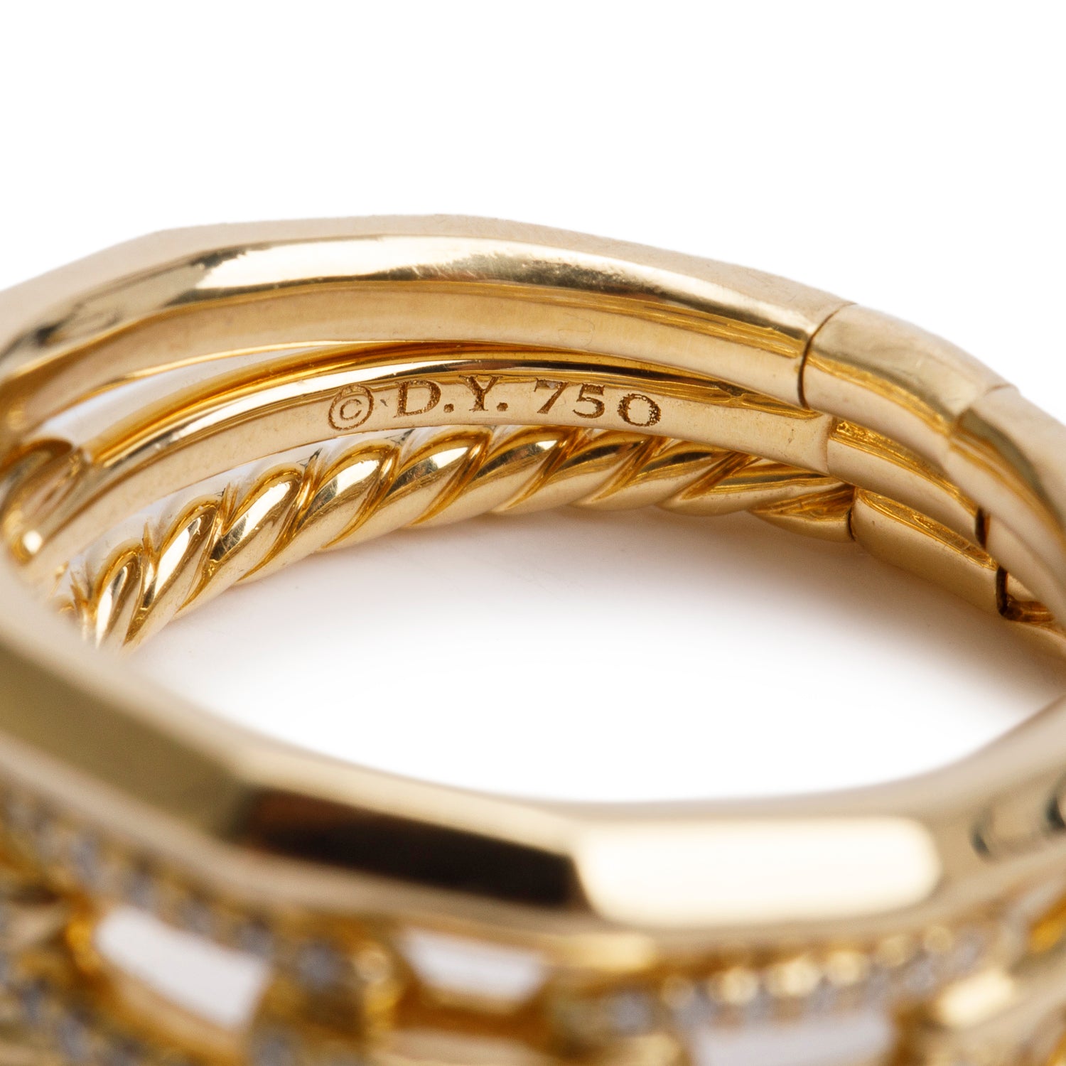 David Yurman 18k Yellow Gold Diamond Stax Three Row Ring, 9.5 MM, Size 6.25 w/ Box