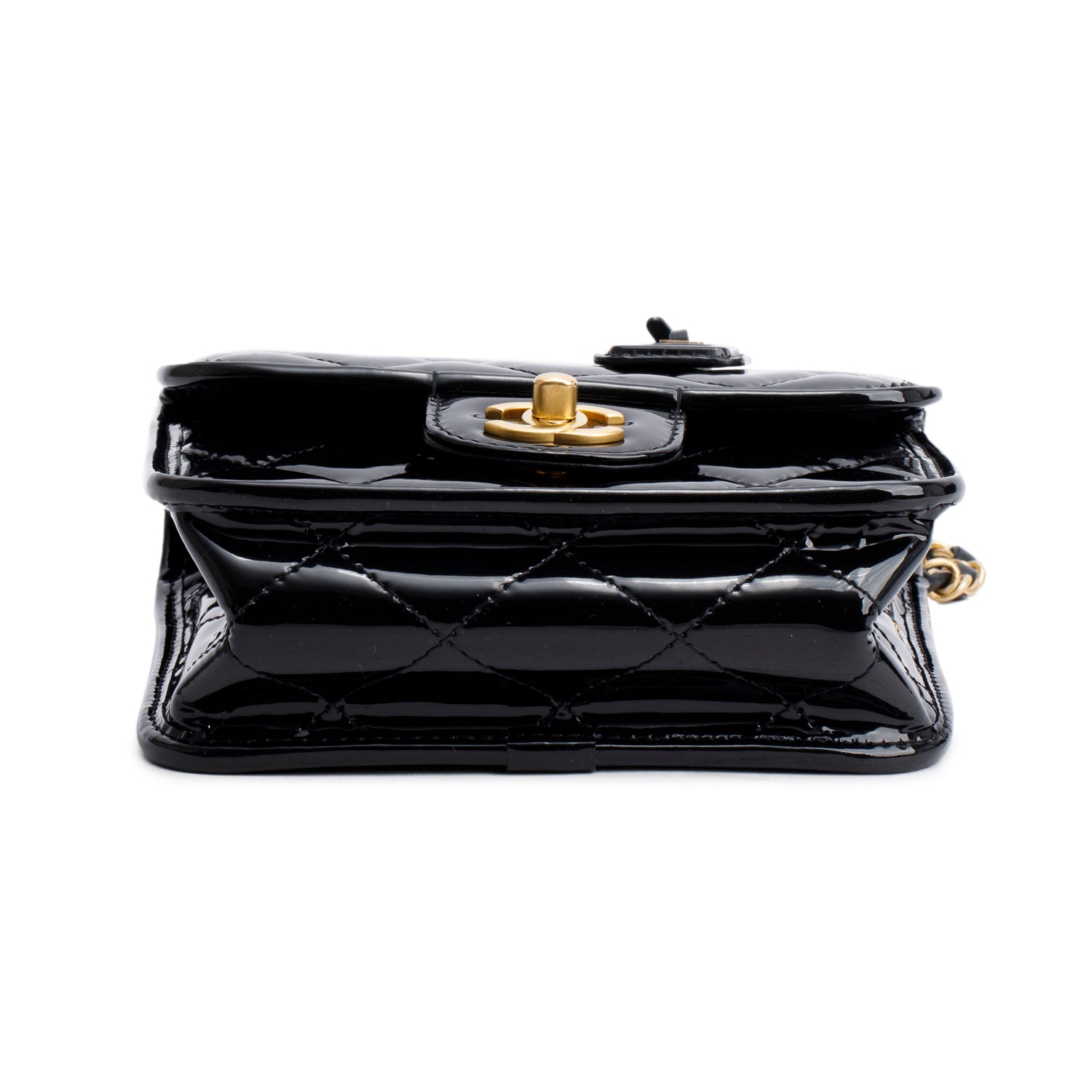 Chanel Black Patent Leather Quilted Mini School Memory Top Handle Bag