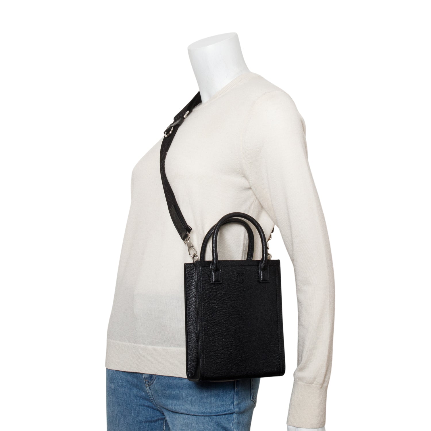 Burberry Black Grainy Leather Vertical Mini Denny Tote w/ Strap