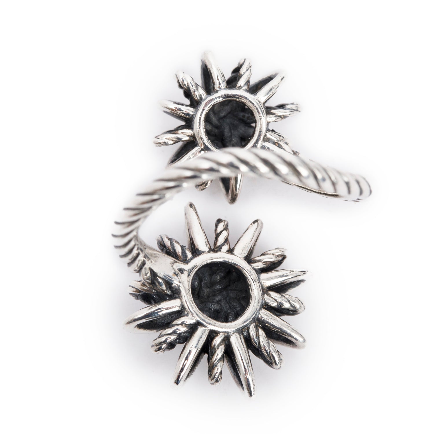 David Yurman Sterling Silver Diamond Starburst Bypass Ring, Size 5.5 w/ Box