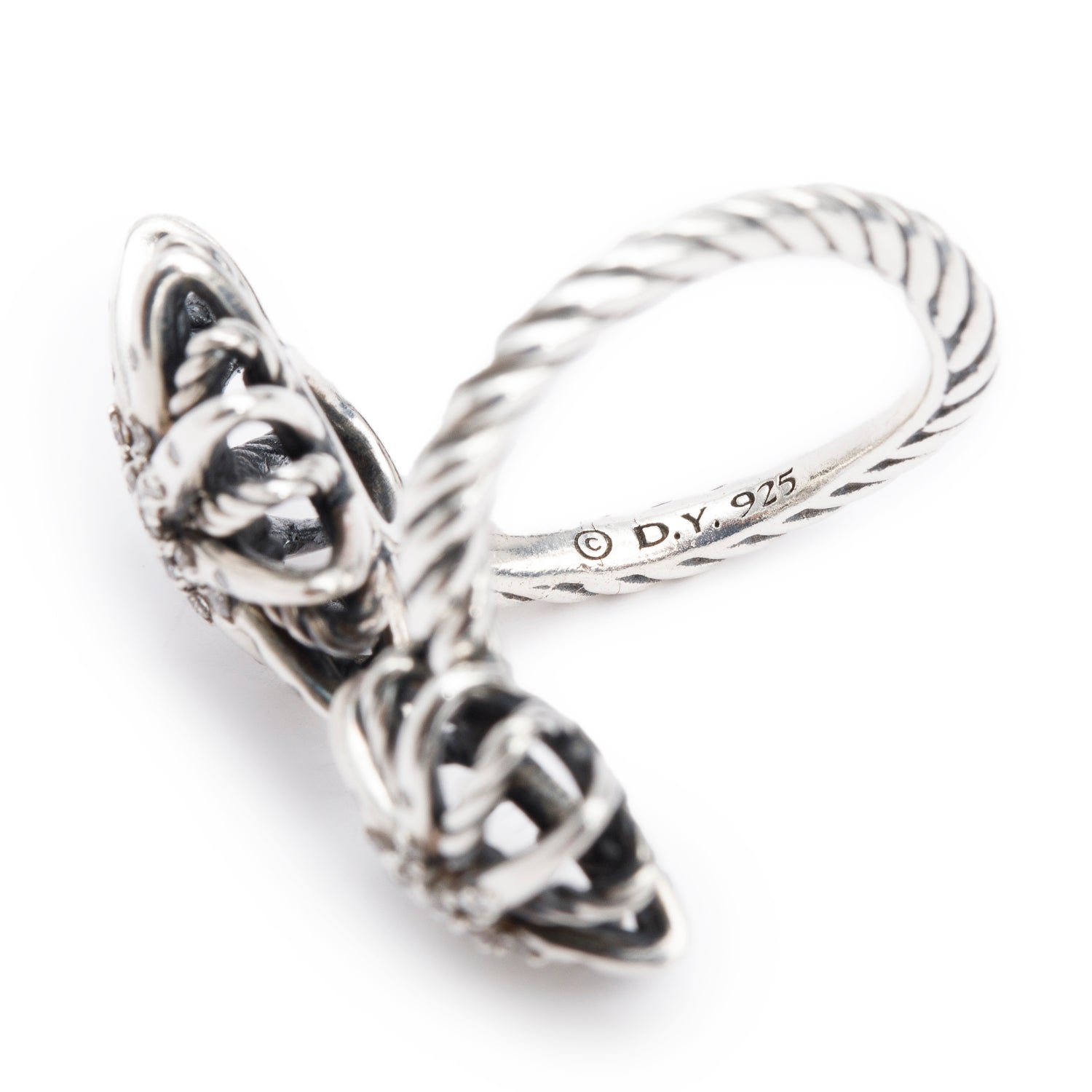 David Yurman Sterling Silver Diamond Starburst Bypass Ring, Size 5.5 w/ Box
