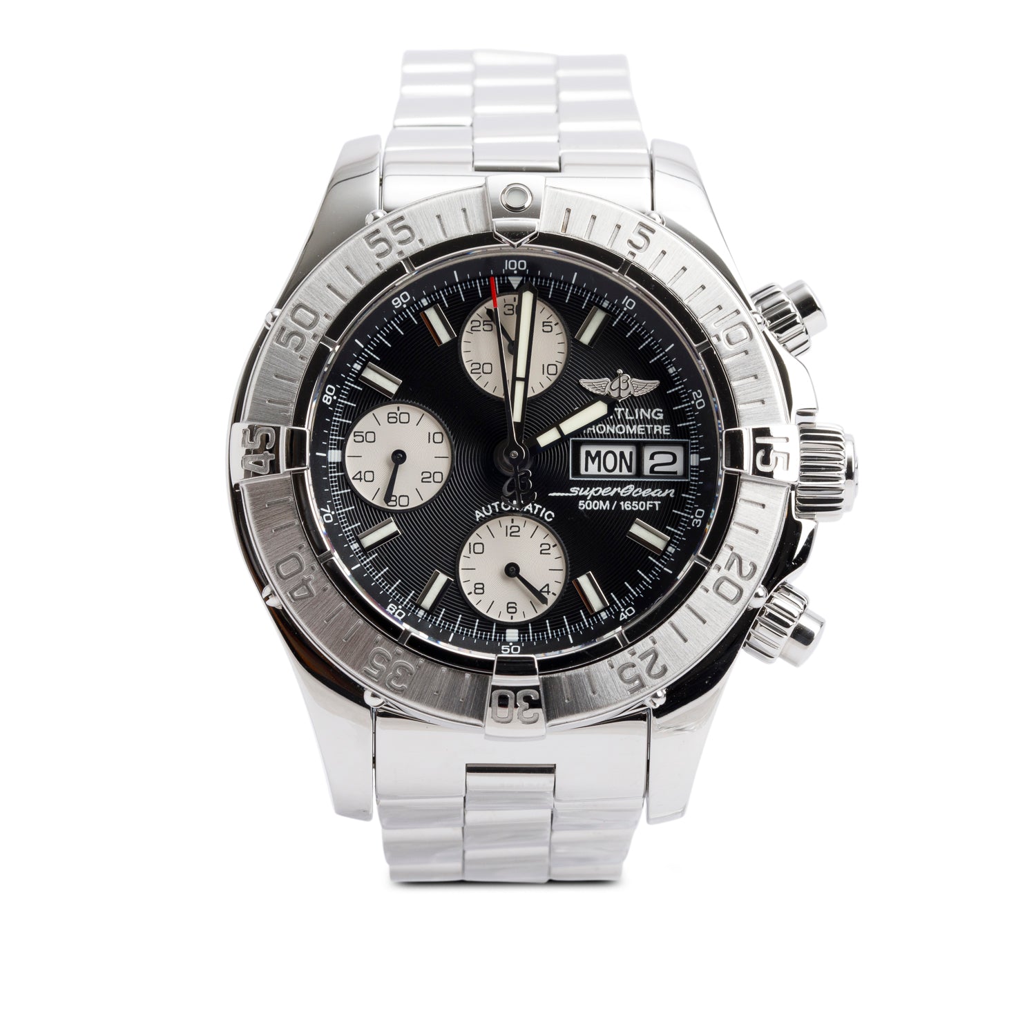 Breitling Stainless Steel Superocean Chronograph II 42 MM Automatic Watch Black Dial A13340 w/ Box & Papers