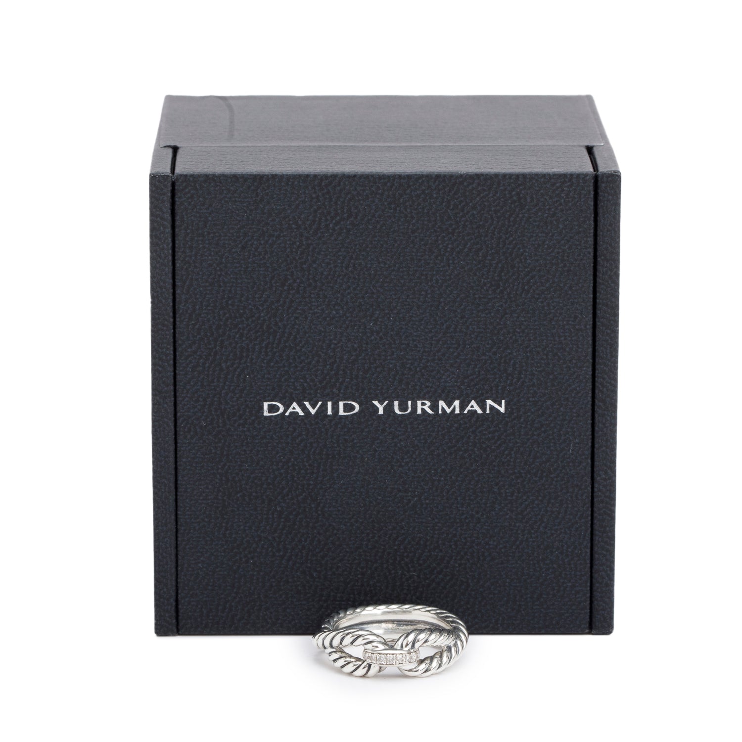 David Yurman Sterling Silver Diamond Cable Loop Band Ring, Size 5.25 w/ Box