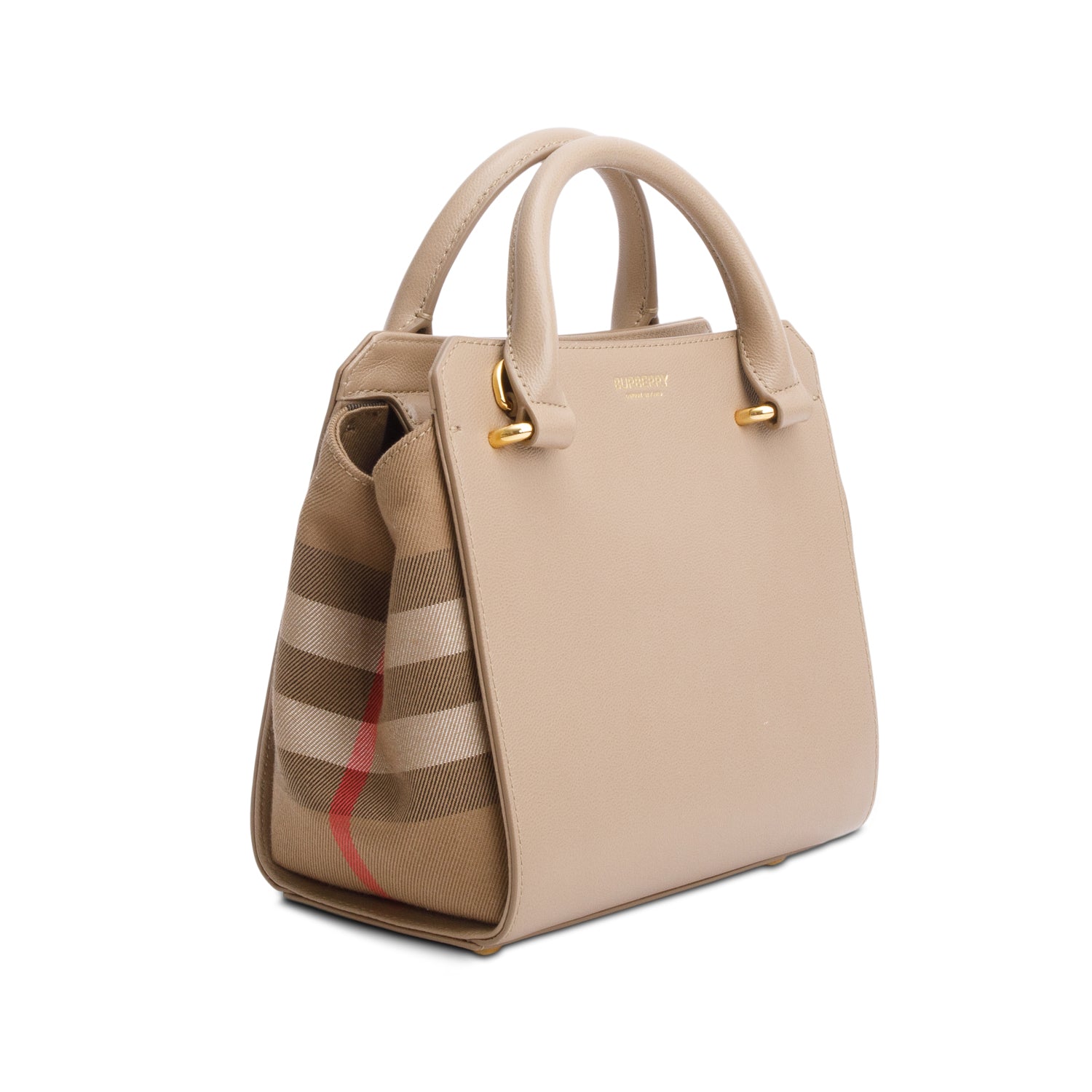 Burberry Beige Calfskin Mega Check Mini Banwell Tote w/ Strap