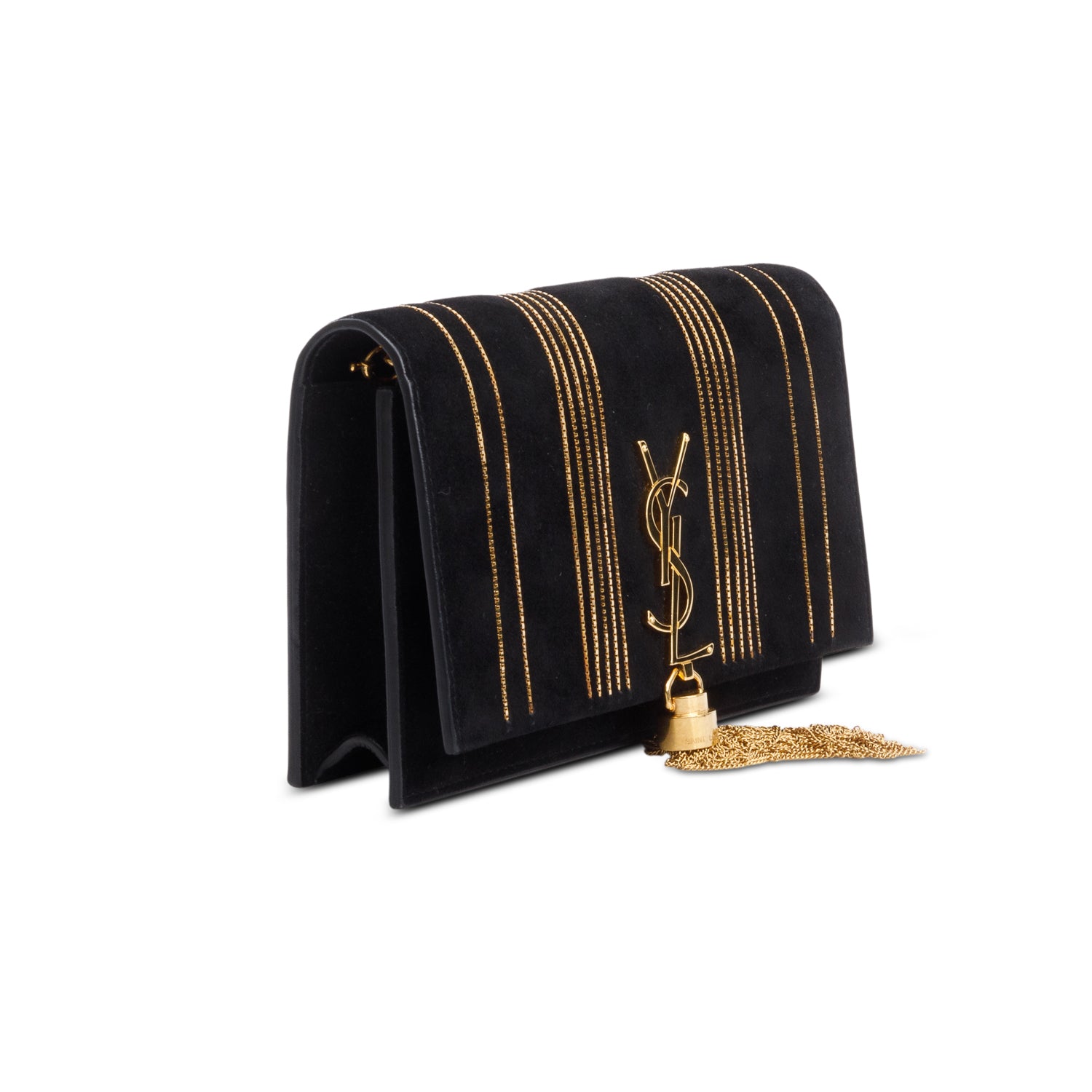 Saint Laurent Black Suede Kate Tassel Wallet on Chain