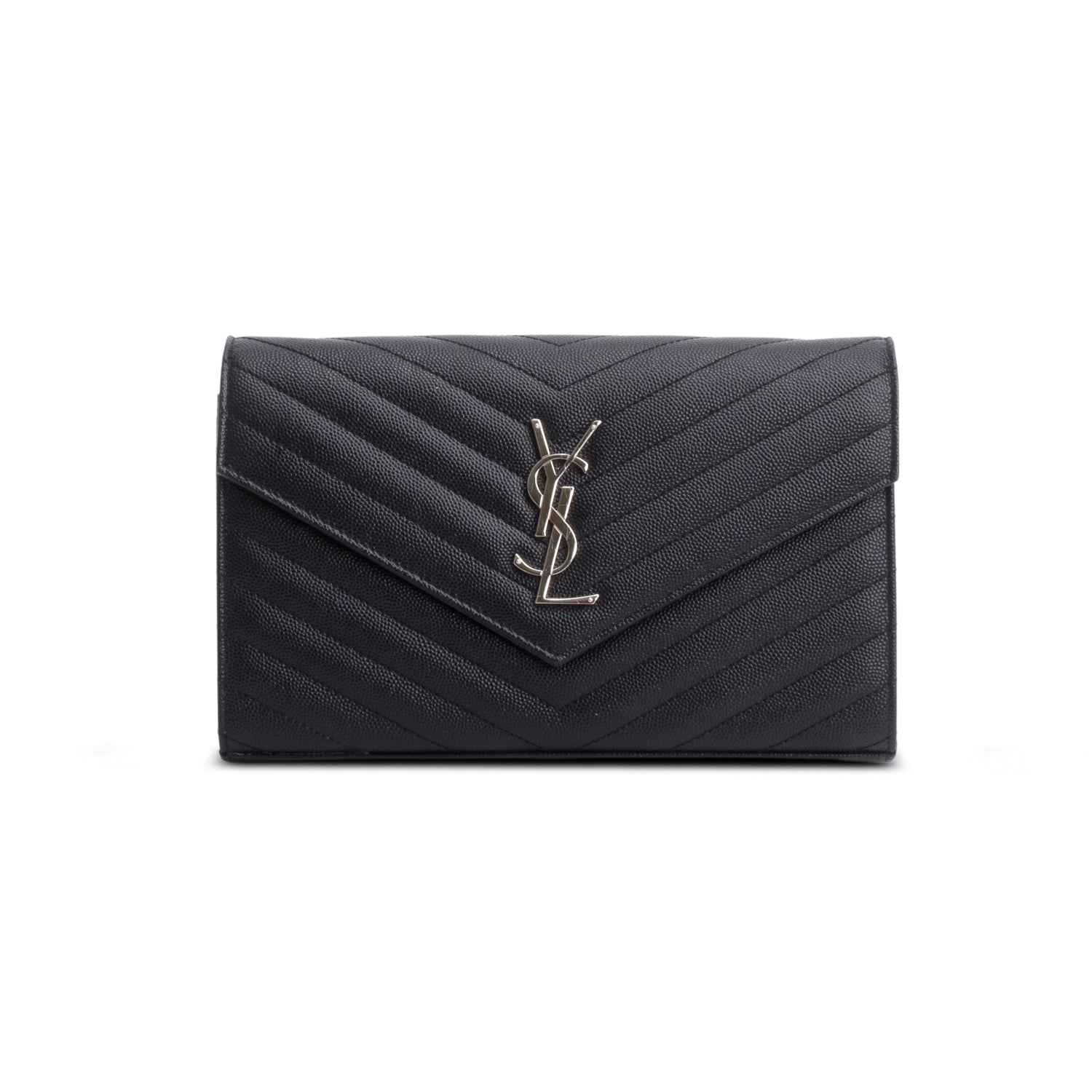 Saint Laurent Black Grain De Poudre Leather Envelope Chain Wallet