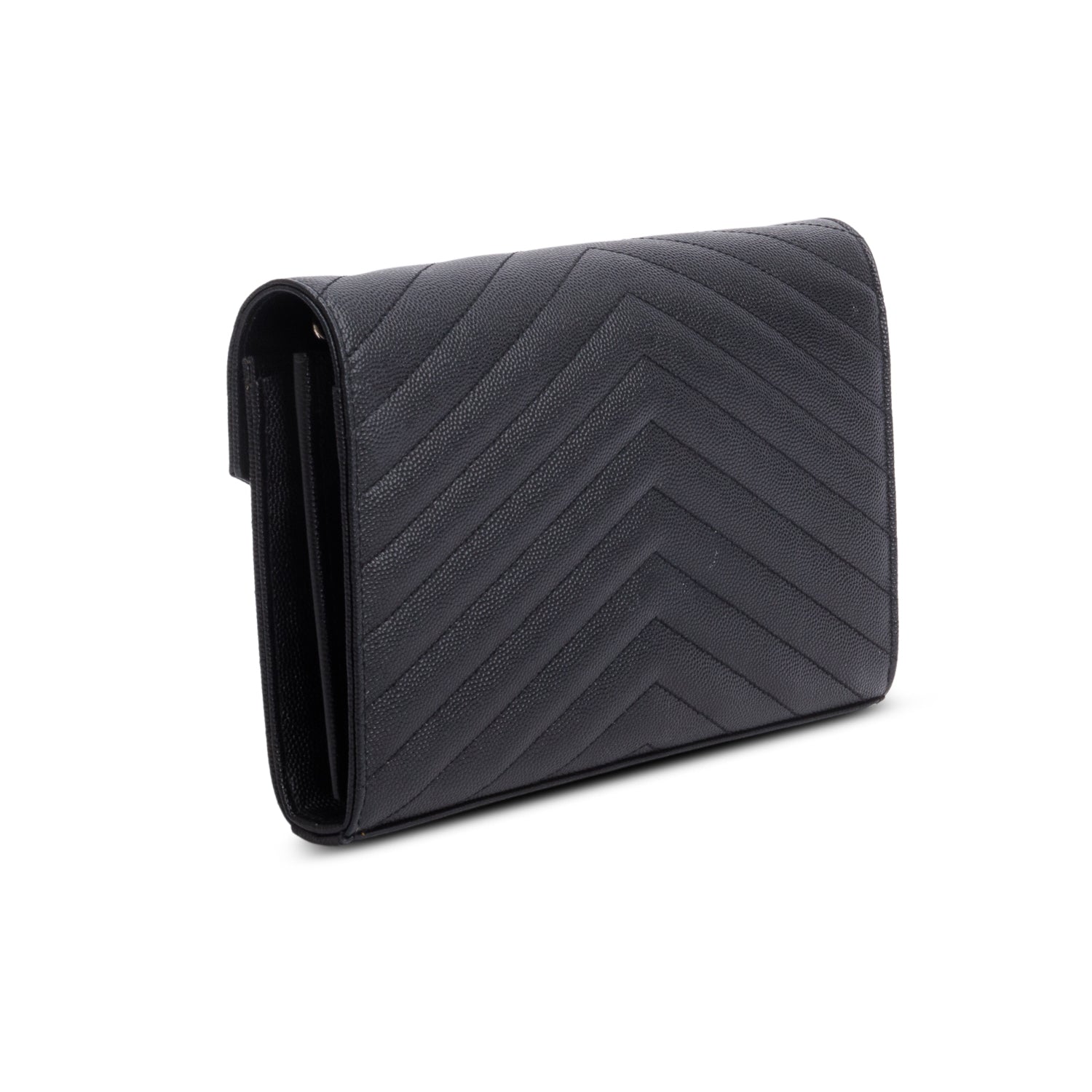 Saint Laurent Black Grain De Poudre Leather Envelope Chain Wallet
