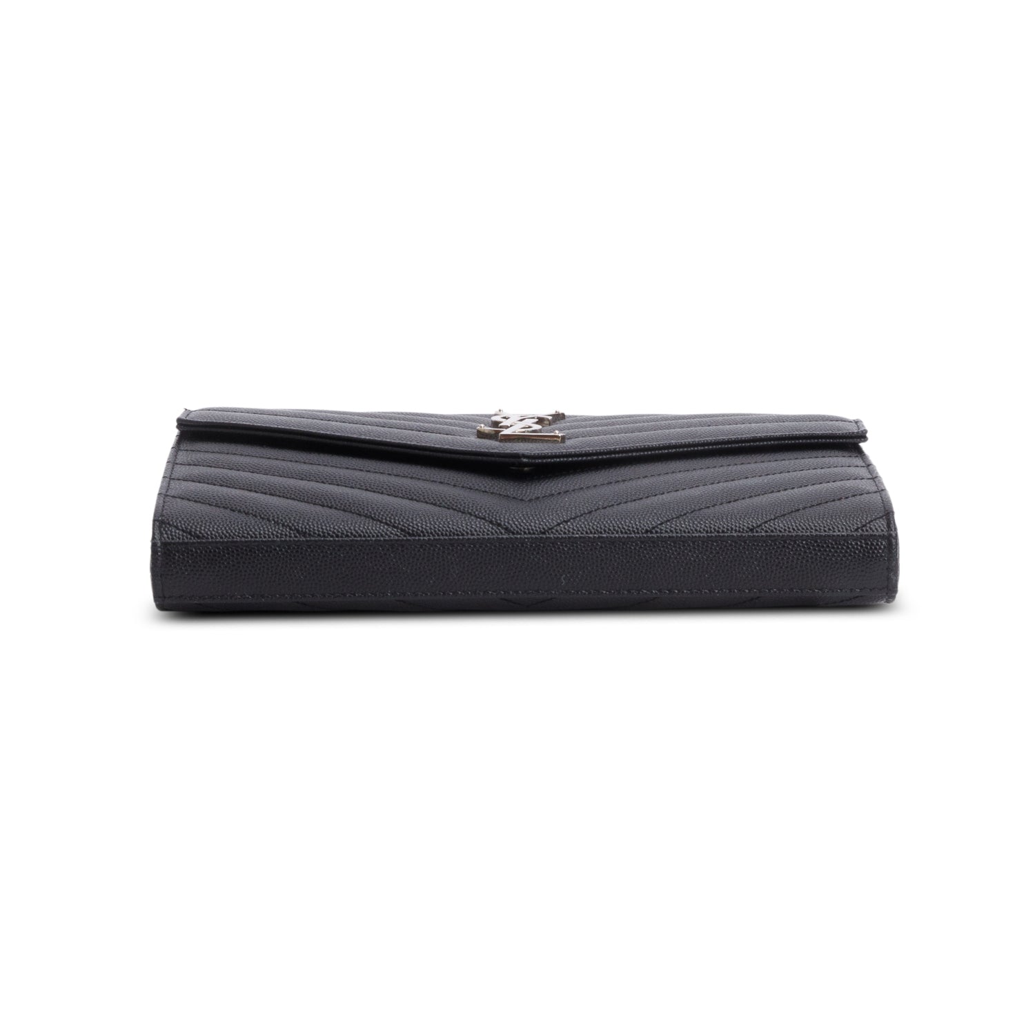 Saint Laurent Black Grain De Poudre Leather Envelope Chain Wallet