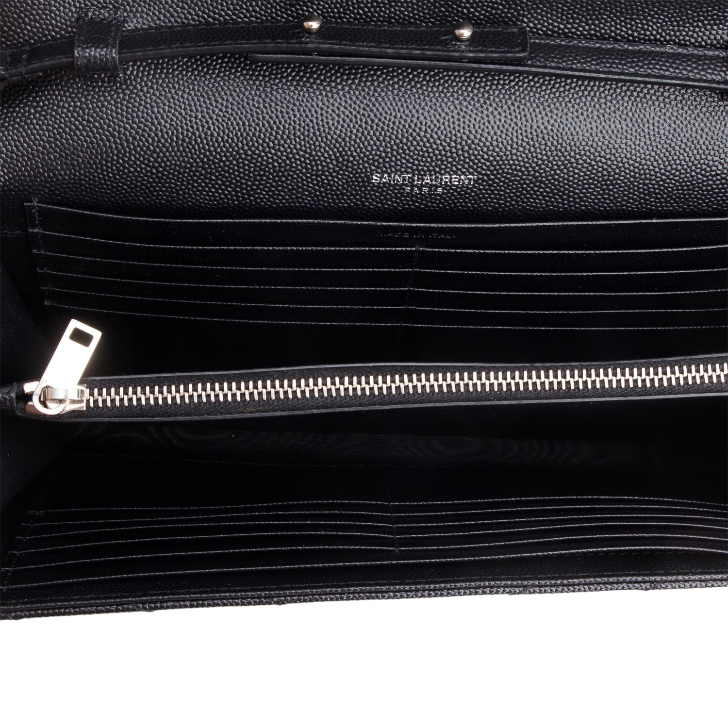 Saint Laurent Black Grain De Poudre Leather Envelope Chain Wallet