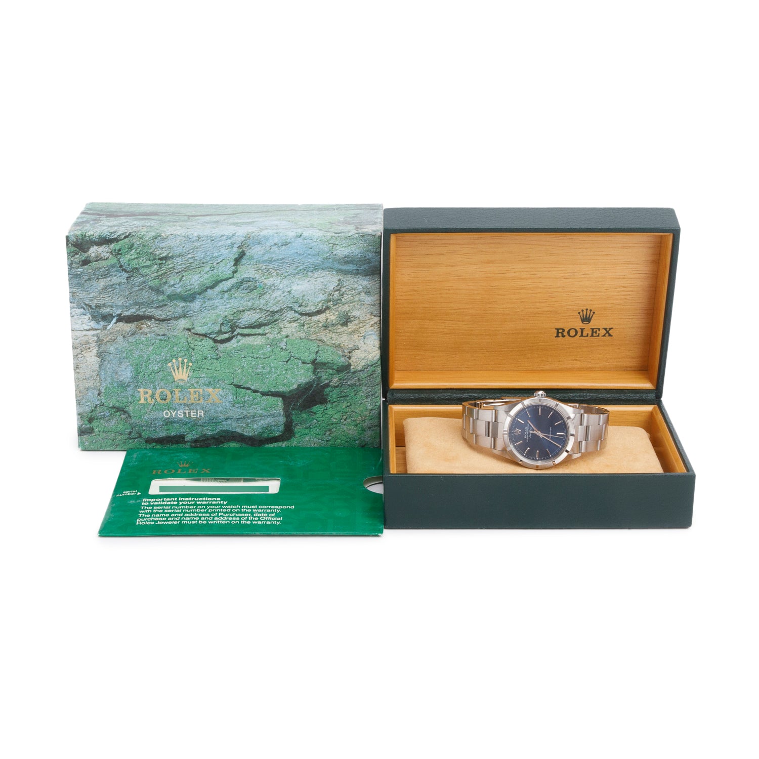 Rolex Stainless Steel Oyster Perpetual Engine Turned Bezel Air King 34 MM Watch Black Dial 14010 w/ Box & Papers