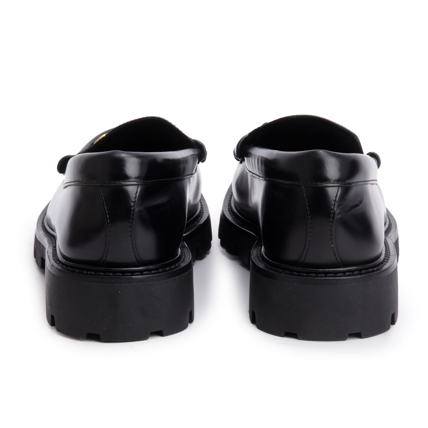 Celine Black Polished Bull Triomphe Chain Margaret Loafer, Size 41