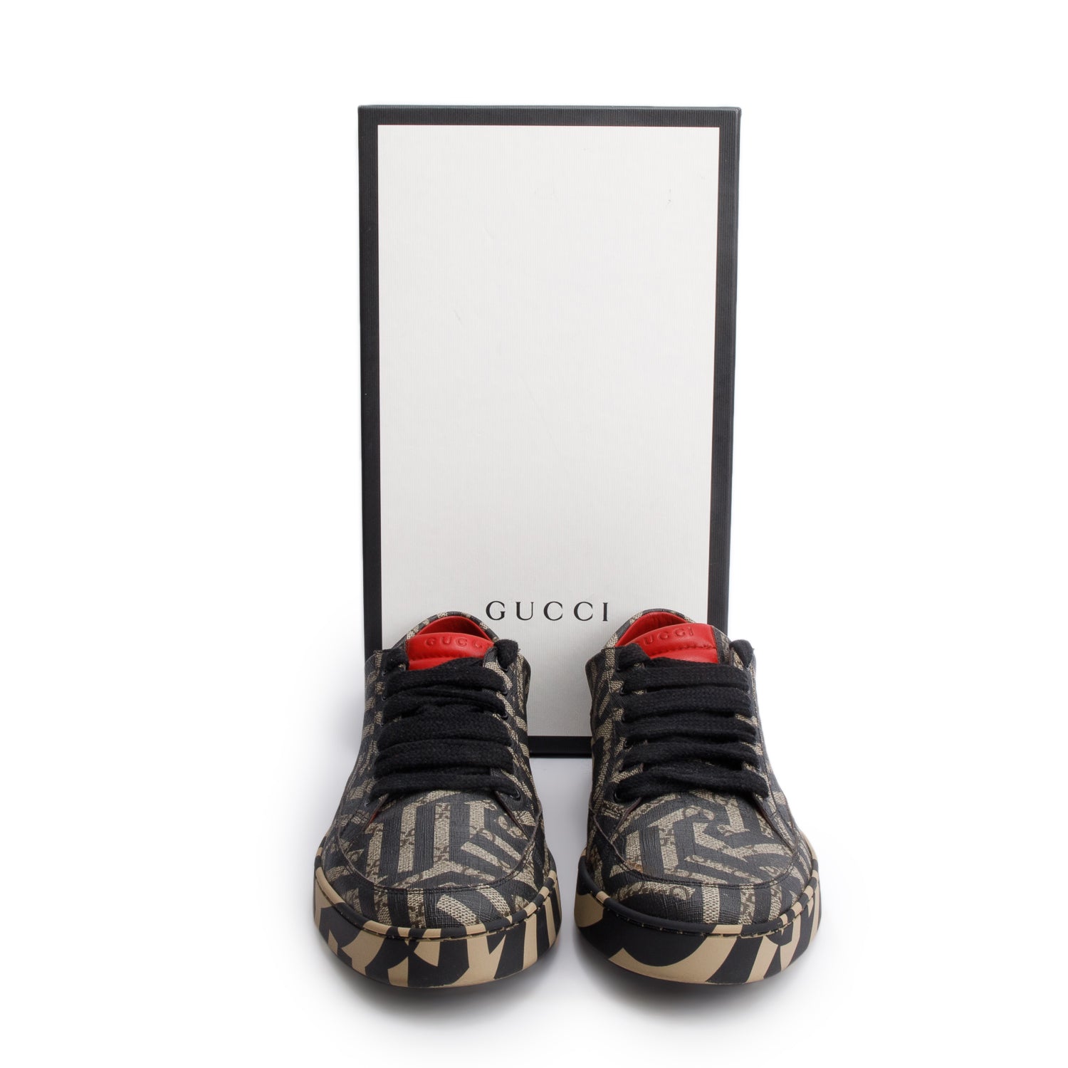 Gucci Black/Brown GG Supreme Monogram Caleido Low Top Sneakers, Men's Size 11 w/ Box