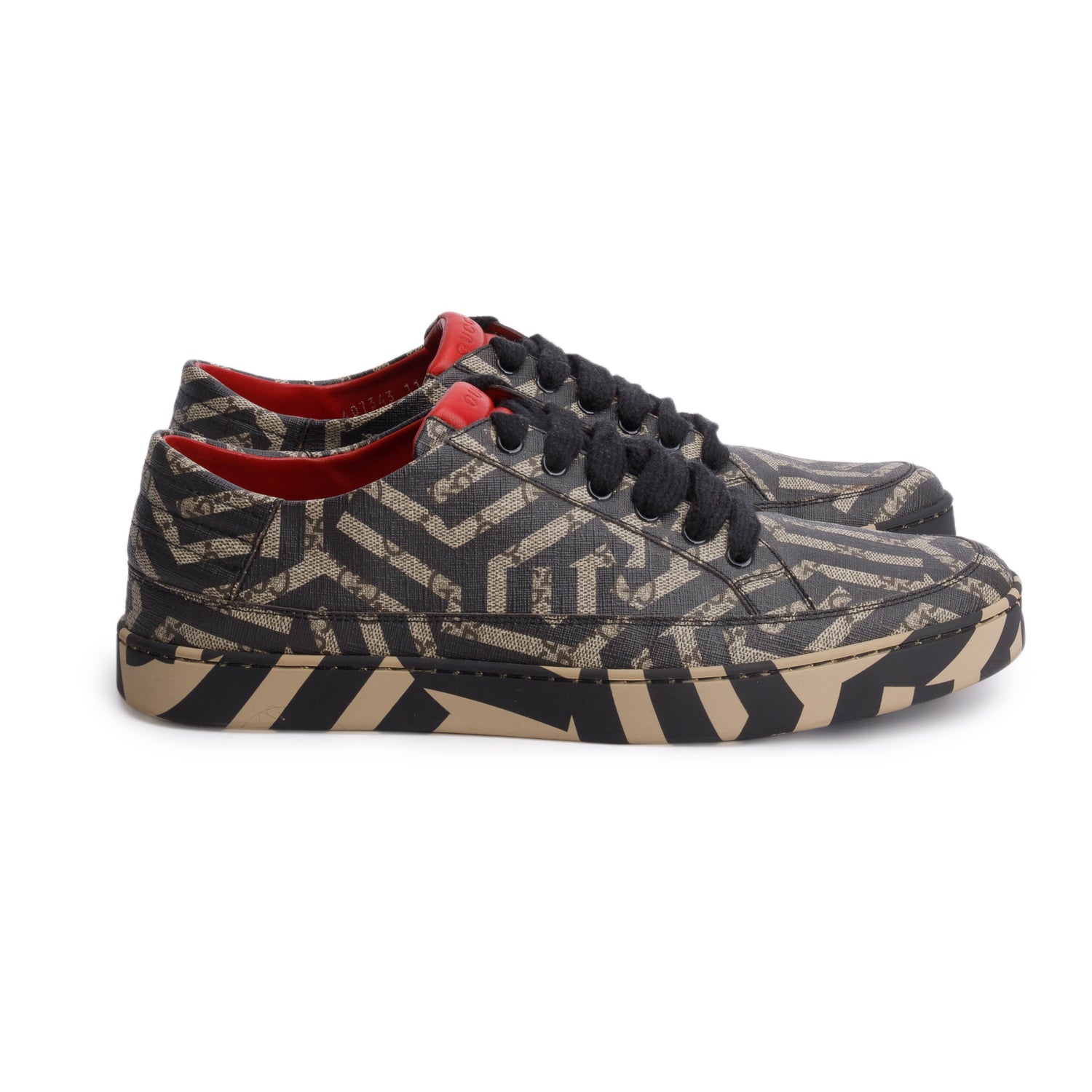 Gucci Black/Brown GG Supreme Monogram Caleido Low Top Sneakers, Men's Size 11 w/ Box