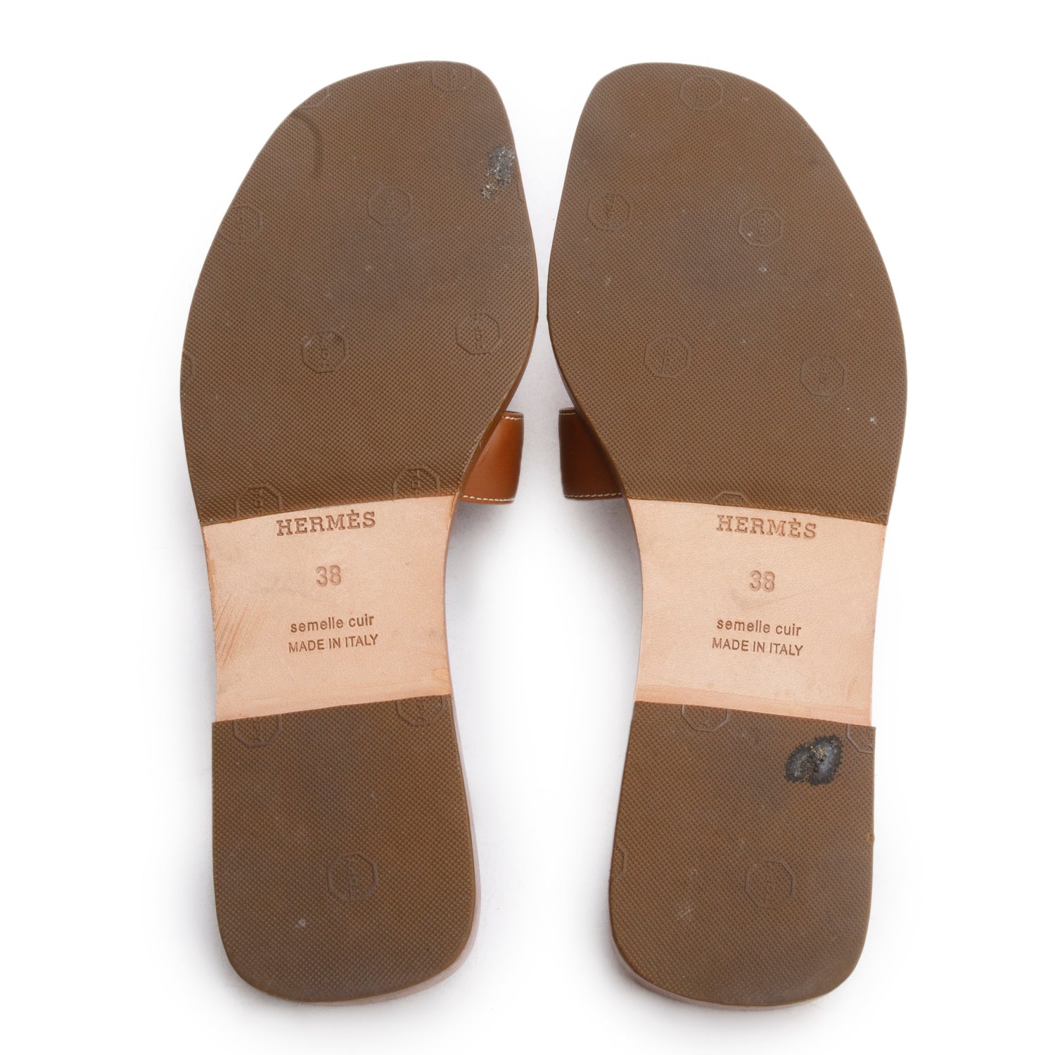 Hermes Gold Box Leather Oran Sandals, Size 38 w/ Box