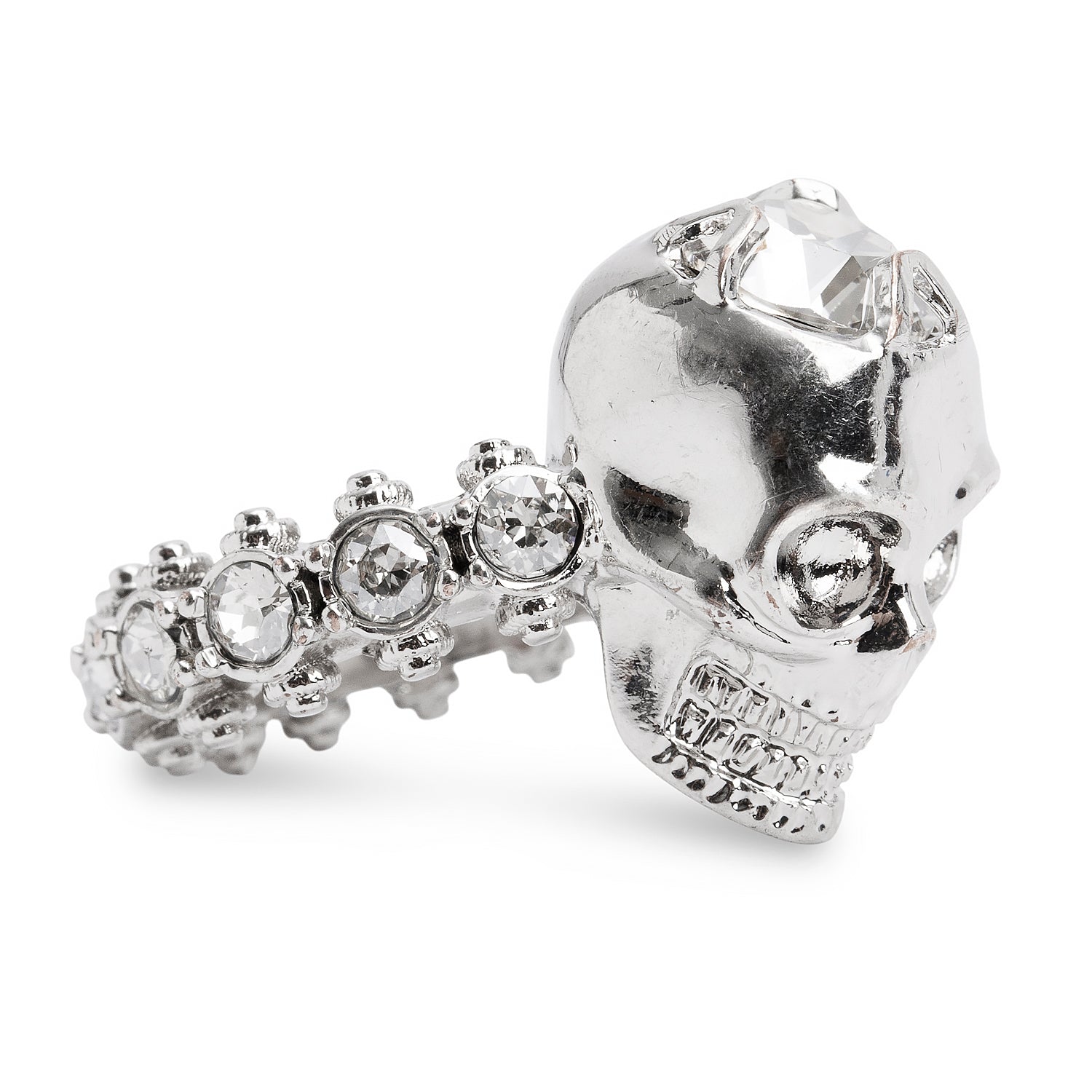 Alexander McQueen Silver Plated Crystal Embedded Skull Ring, Size 11 5.25
