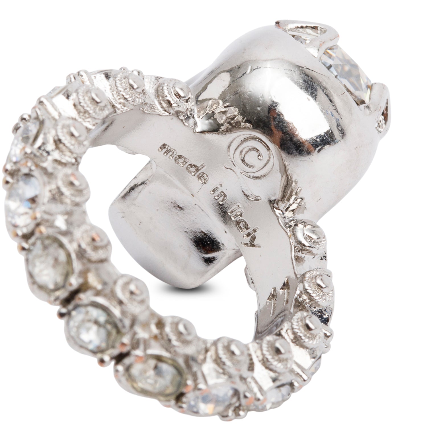 Alexander McQueen Silver Plated Crystal Embedded Skull Ring, Size 11 5.25