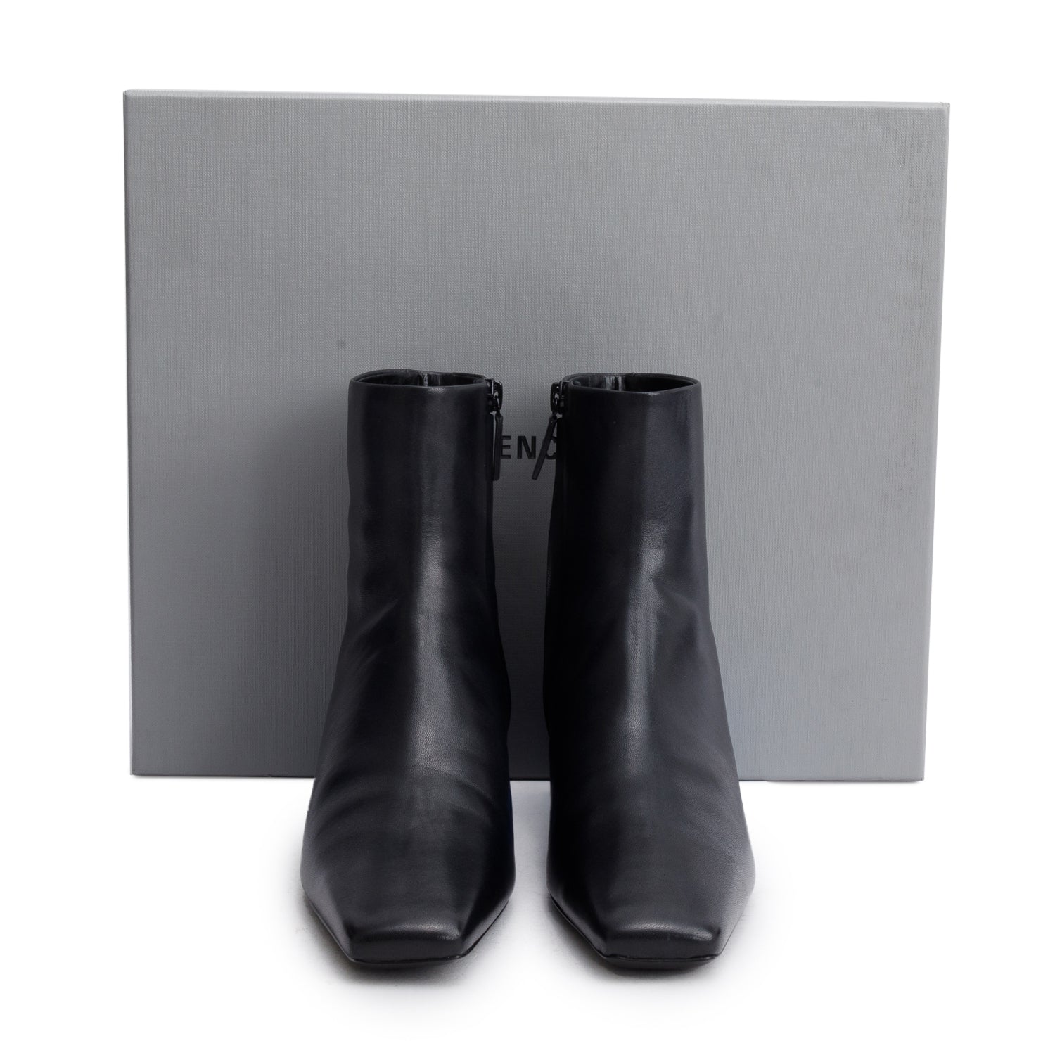 Balenciaga Black Shiny Sheepskin Typo Ankle Booties, Size 37 w/ Box