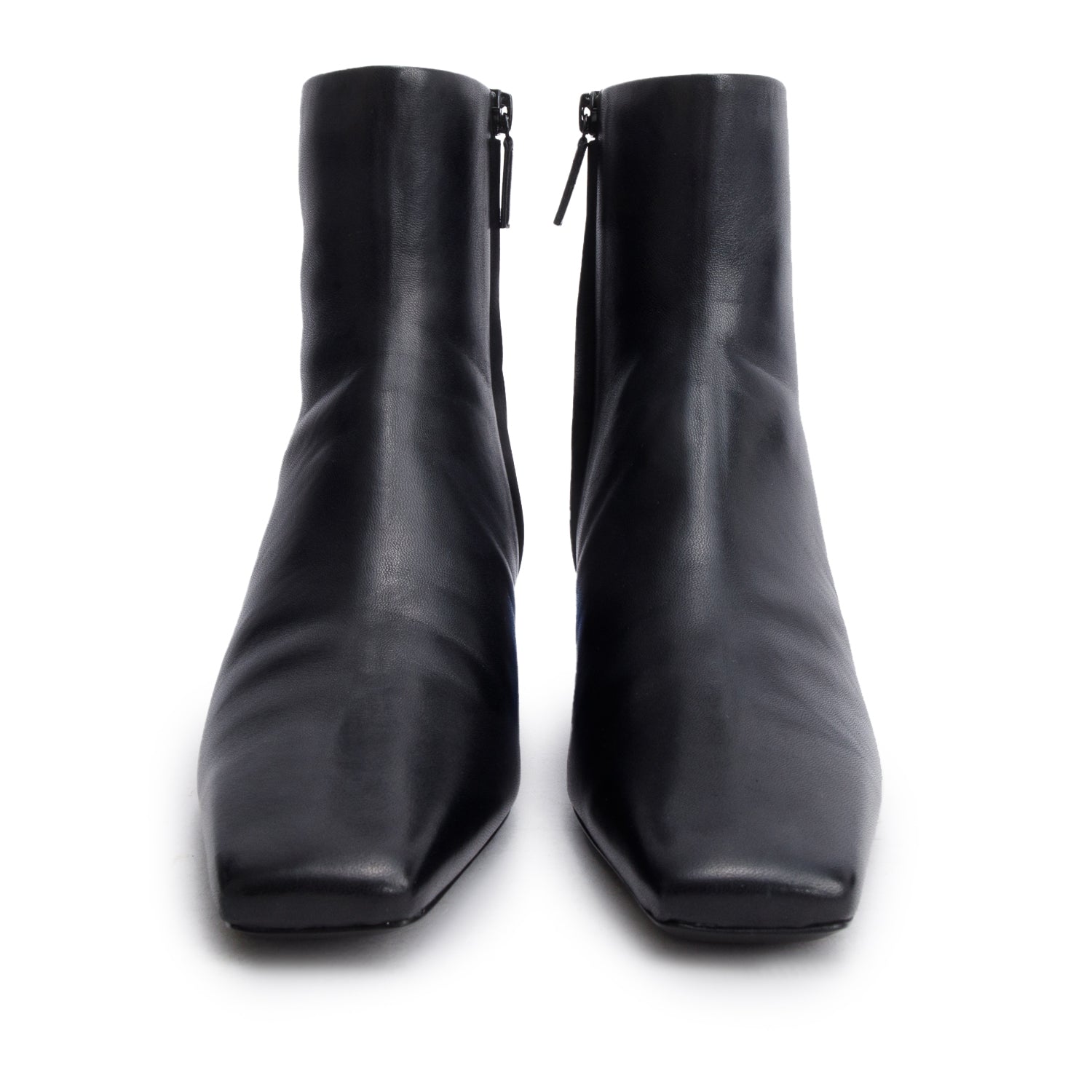 Balenciaga Black Shiny Sheepskin Typo Ankle Booties, Size 37 w/ Box