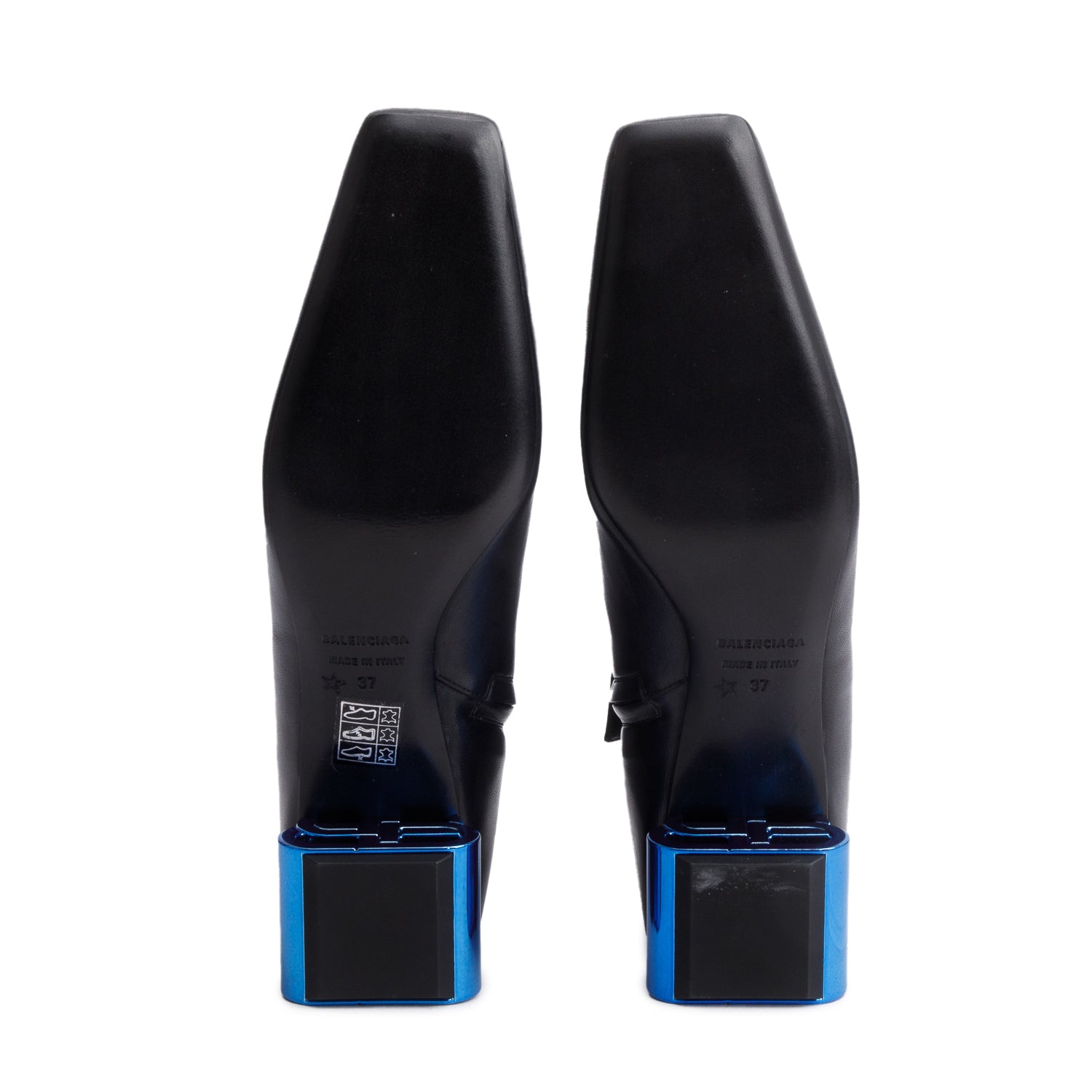 Balenciaga Black Shiny Sheepskin Typo Ankle Booties, Size 37 w/ Box