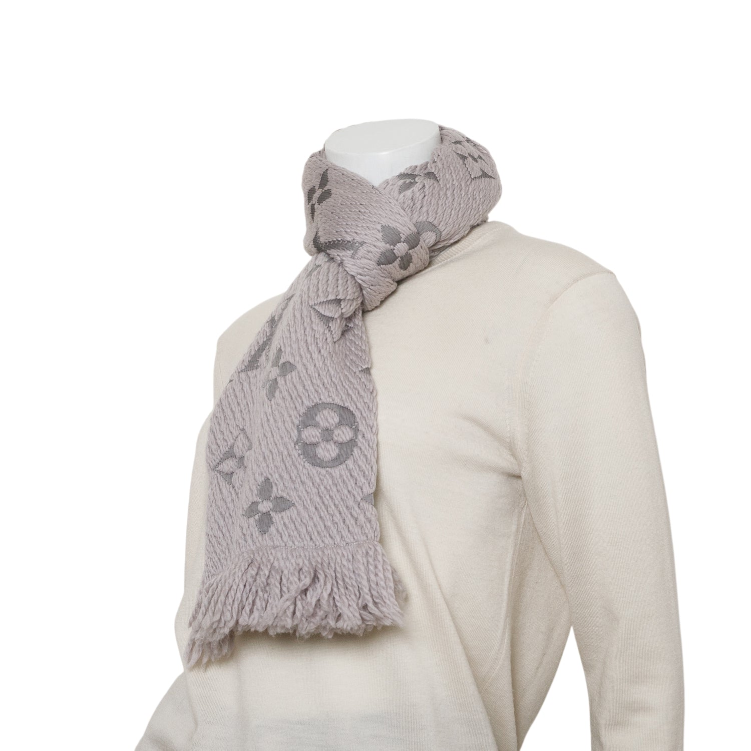 Louis Vuitton Grey Wool/Silk Logomania Shine Scarf w/ Box