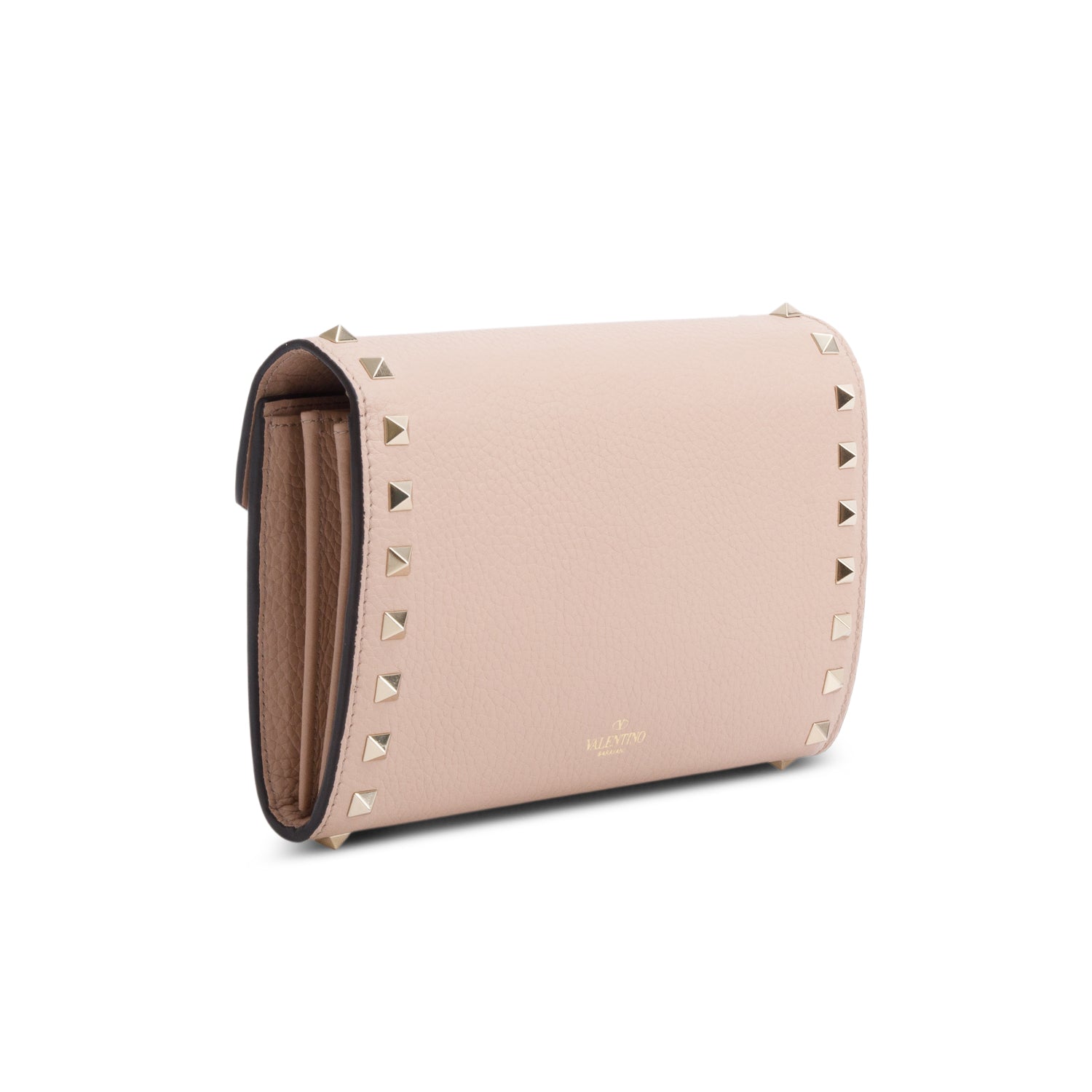 Valentino Pink Pebbled Calfskin Rockstud Envelope Wallet on Chain w/ Box