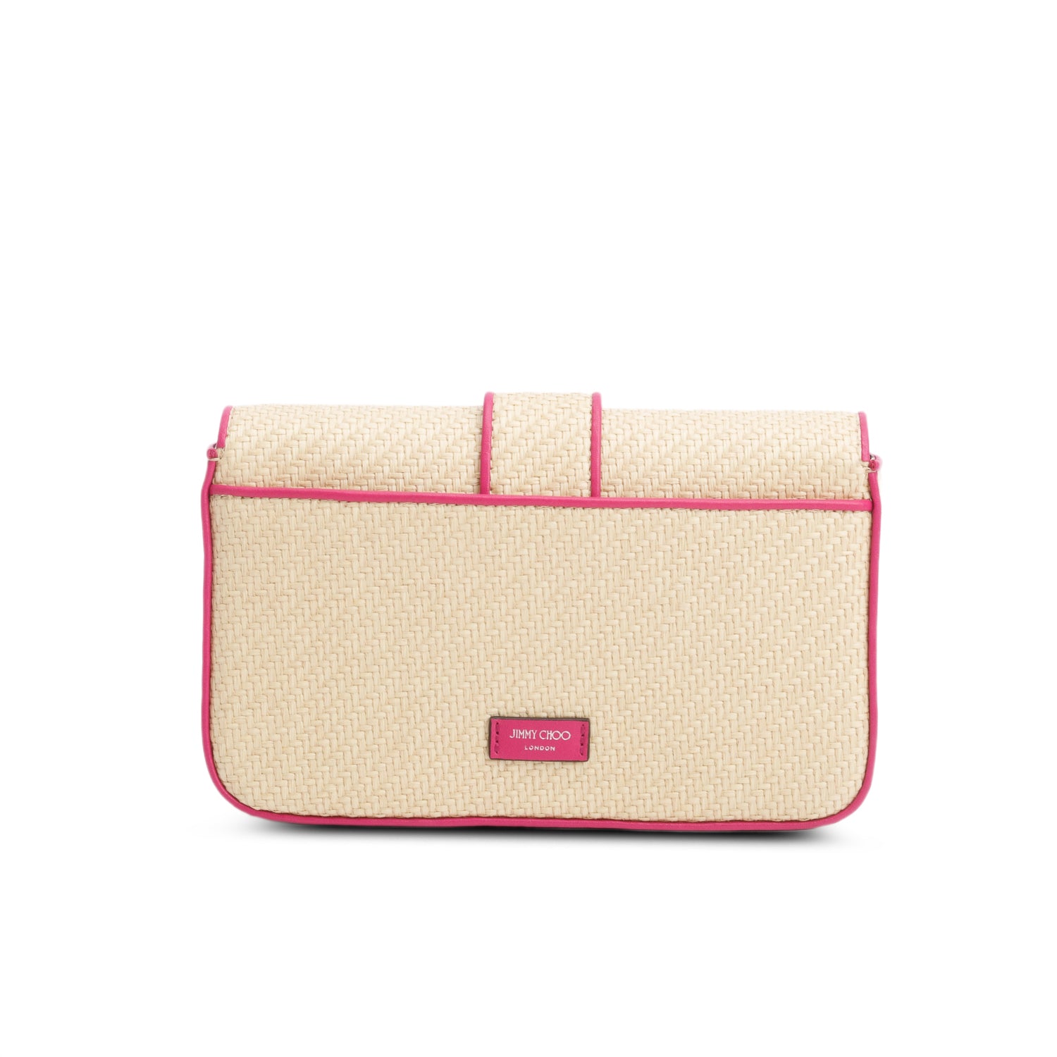 Jimmy Choo Natural/Magenta Raffia Crystal Cheri Satchel Wallet on Chain w/ Box & Authenticity Card