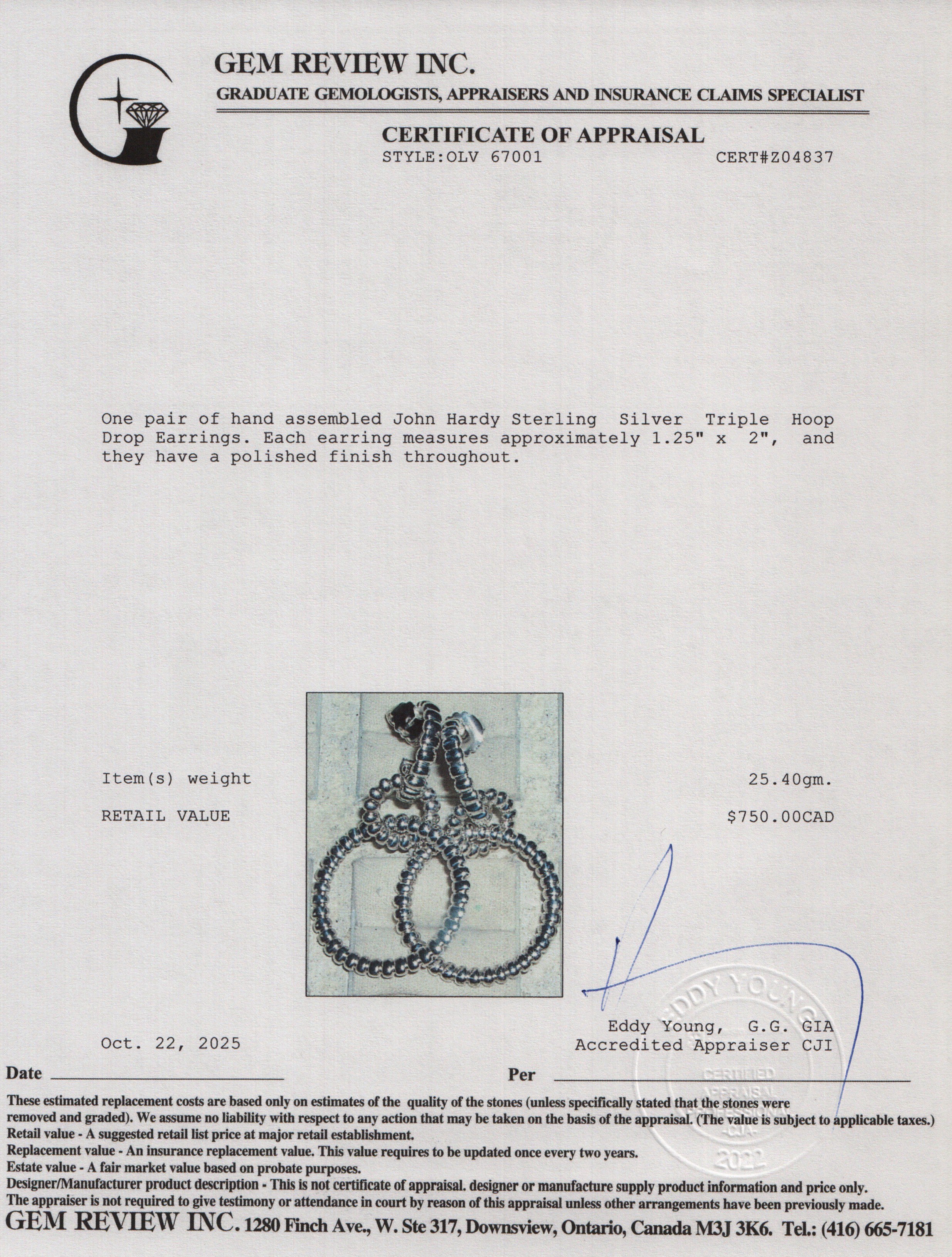 John Hardy Sterling Silver Triple Hoop Drop Earrings